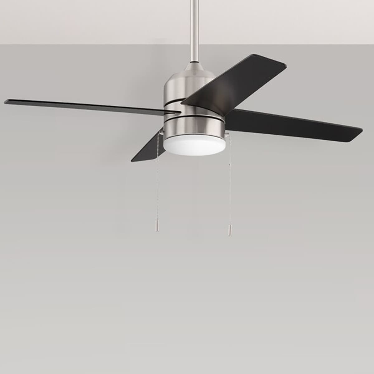 Harbor Breeze CF42BNK4L Hawkesbury 42-in Color-Changing Integrated LED Downrod or Flush Mount Brushed Nickel with Matte Black/Light Maple Blades Ceiling Fan With Light ( 4 -Blade )