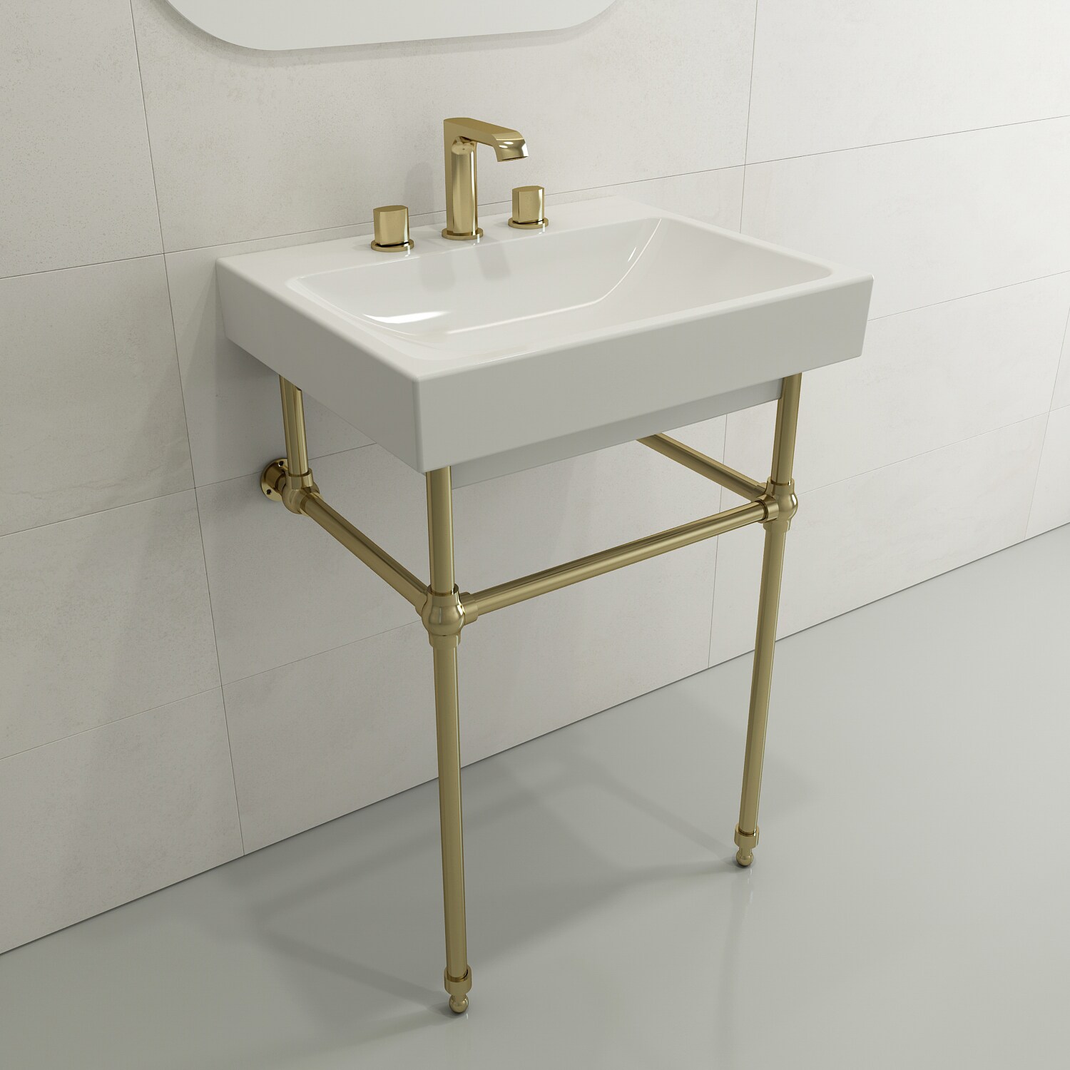 Modern White Ceramic Wall-Mount Rectangular Bathroom Sink