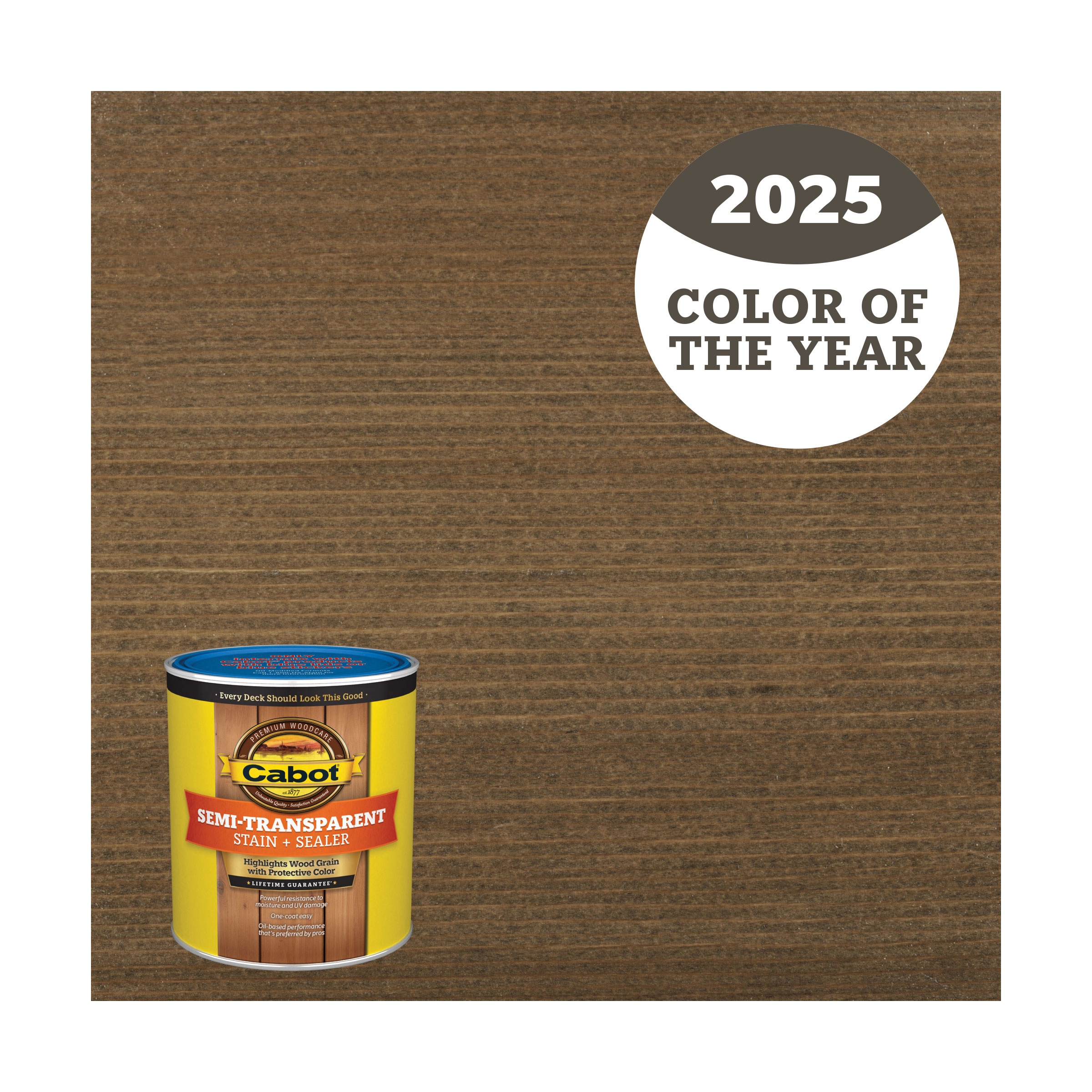 Cabot BRNT HCKORY-1028057 2025 Color of the Year Burnt Hickory Semi-transparent Exterior Wood Stain and Sealer in One ( 1-quart )