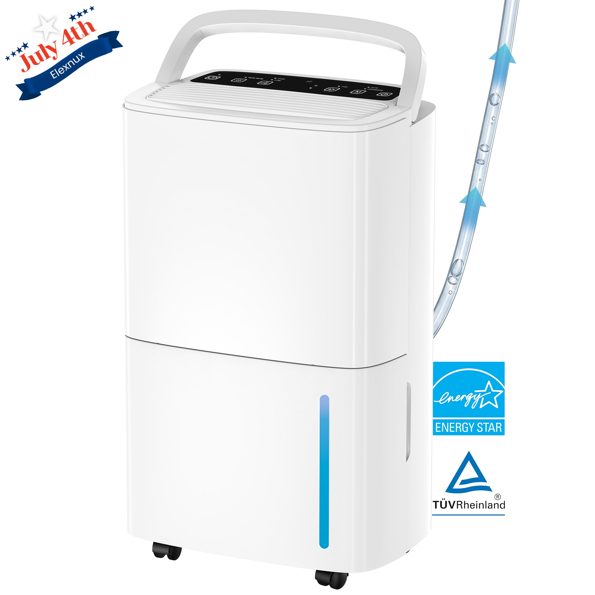 Elexnux ENERGY STAR, Sleep Mode 150 pt. Dehumidifier with Pump (For Rooms 3001+ sq. ft) For Basements, Bathrooms, Crawlspaces, ENERGY STAR Certified, in White