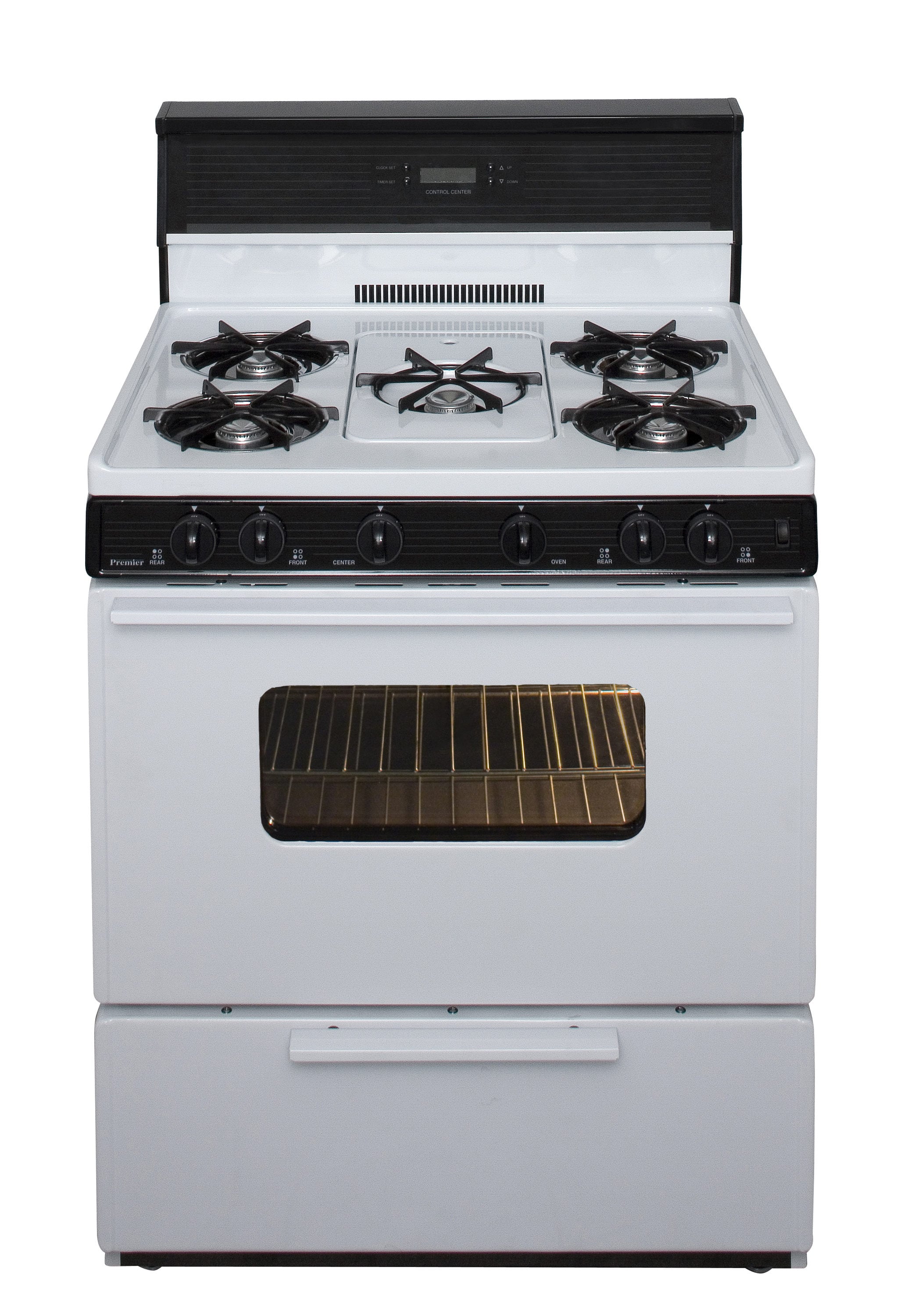 Premier SFK249WP 30-in 5 burners 3.9-cu ft Freestanding Natural Gas Range ( White with Black Trim )