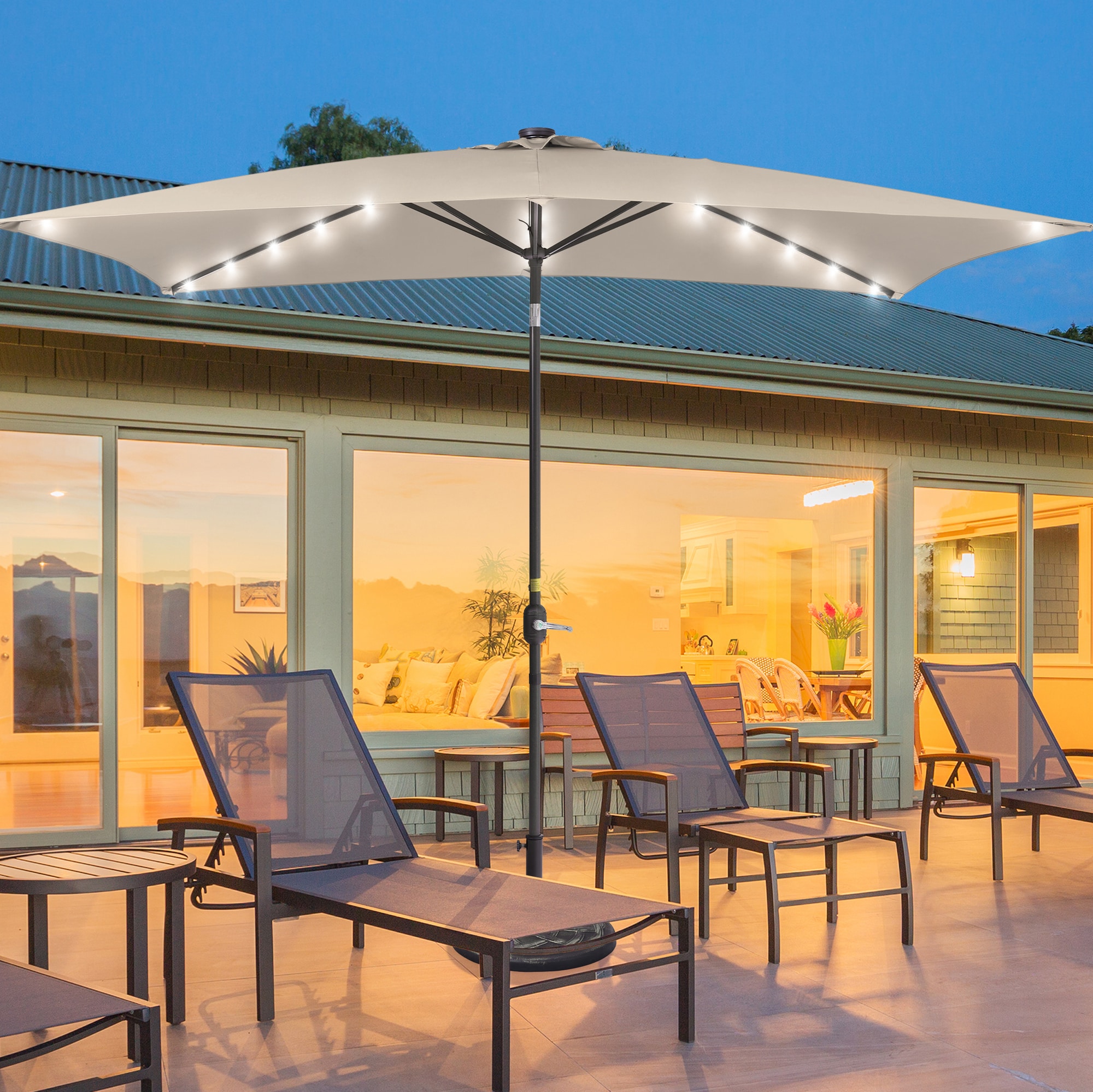 ACEGOSES LW-320M-LED 10-ft Steel Beige Push-button Tilt Market Patio Umbrella with Lights