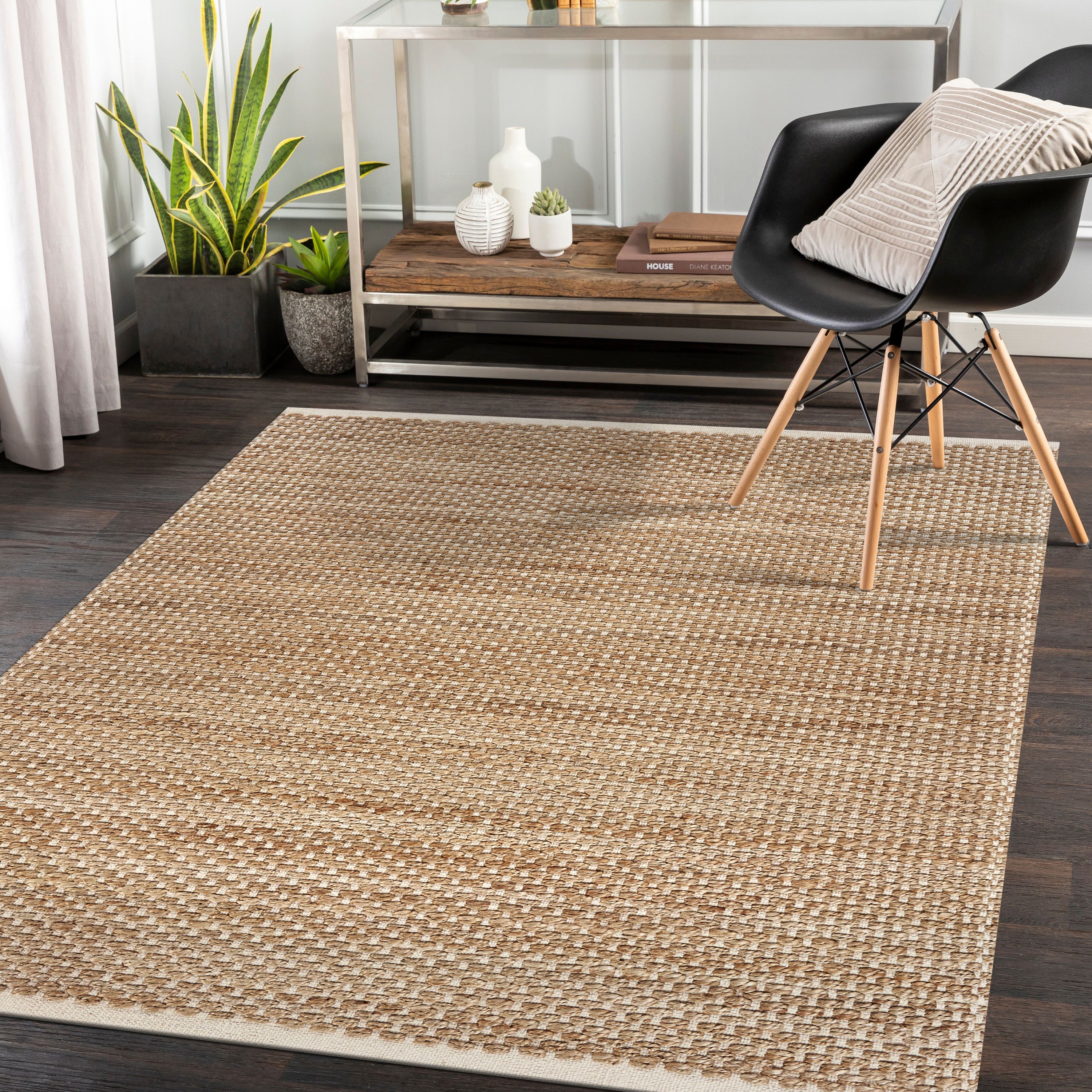 LR Home 4205A9084934J8 5 x 7 (ft) Jute Tan/Off-White Rectangular Indoor Stripe Farmhouse/Cottage Area rug