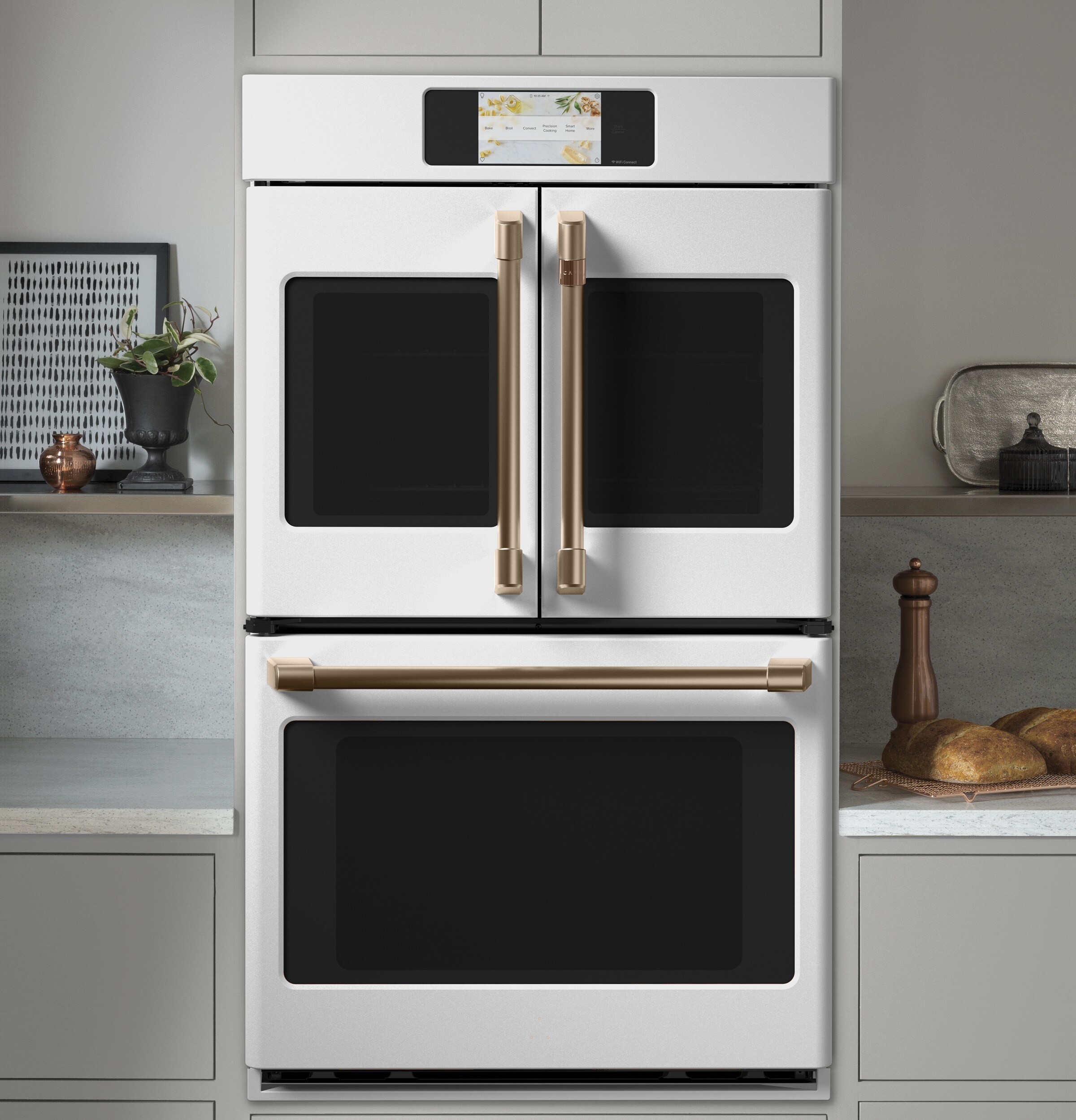 CSB913P4NW2 Cafe 30 Five In One Single Wall Oven Microwave Combo - Matte  White with Brushed Bronze