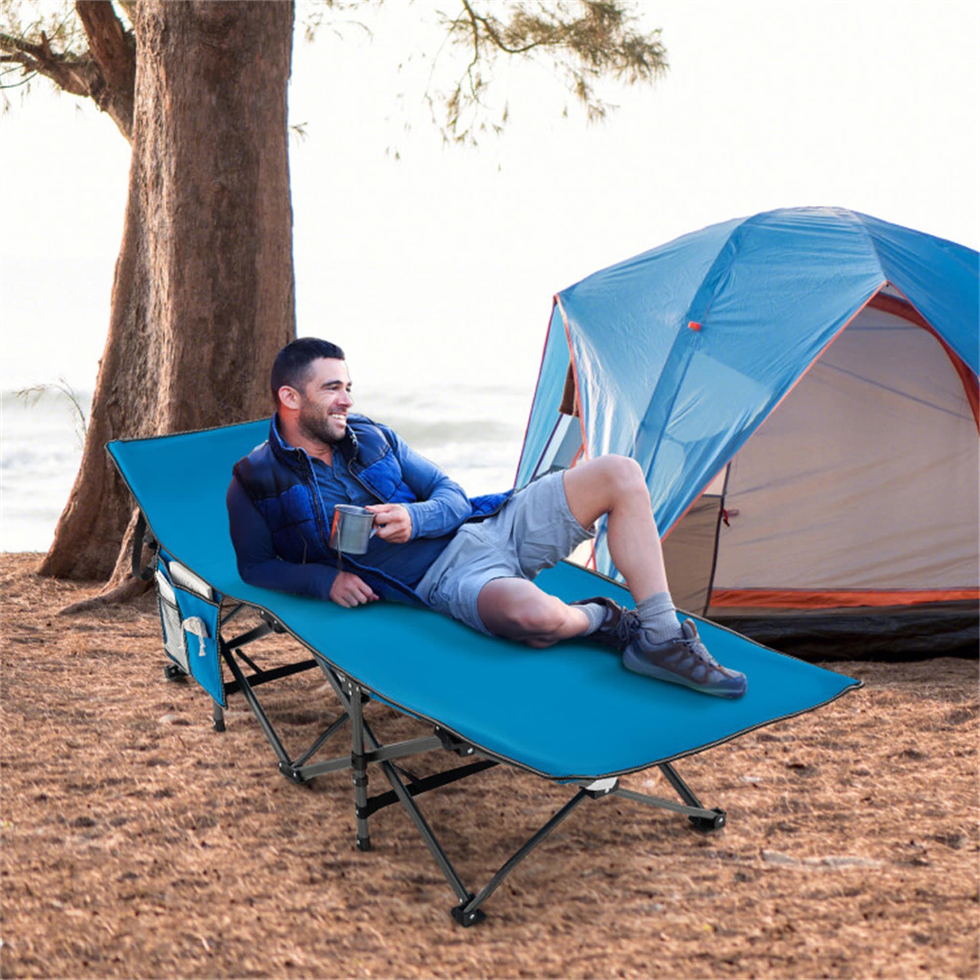 BABOOM BOM-10890BL-CO Polyester Blue Folding Beach lounger Adjustable and Carrying Strap/Handle Included