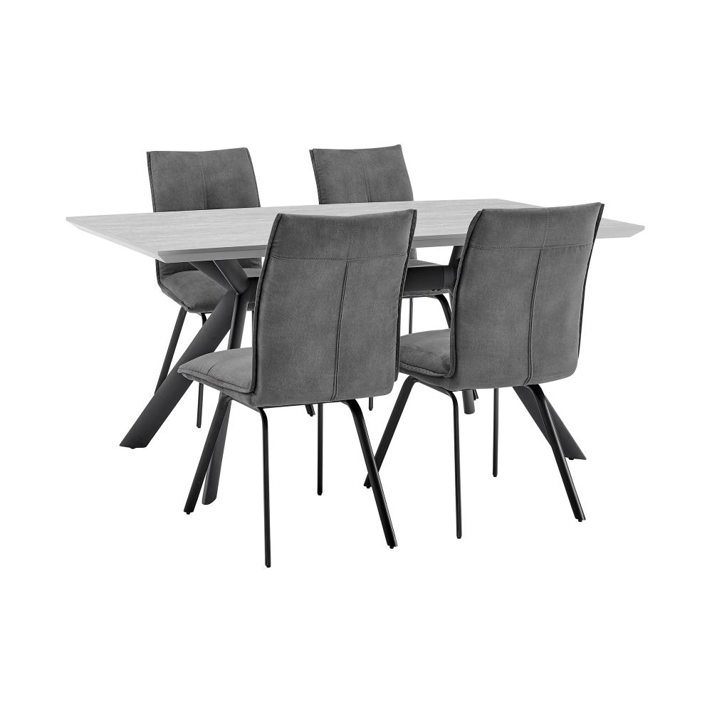 Gray and Black Modern 5-Piece Dining Set with Fabric Chairs