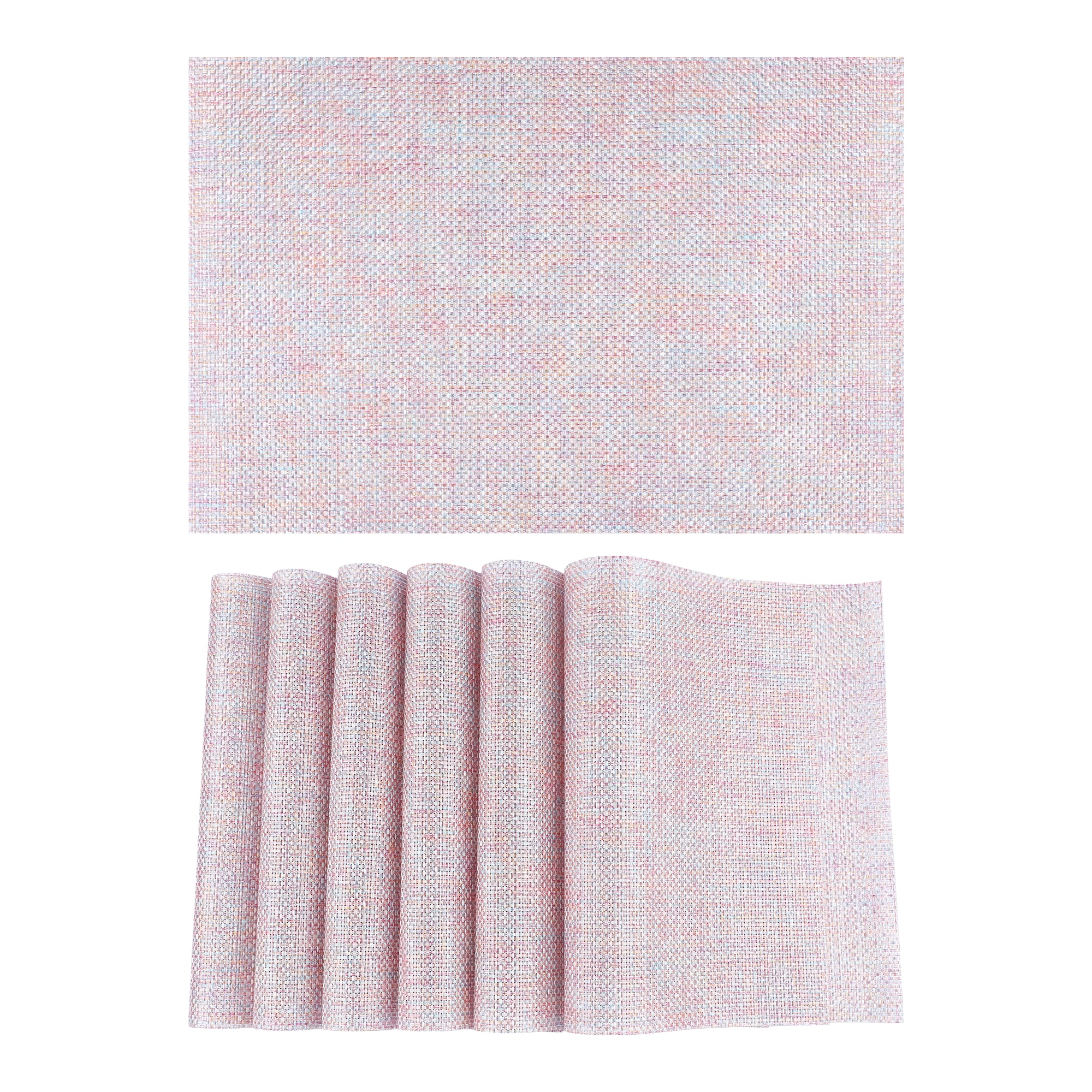 Unique Bargains Placemats 6pcs PVC Placemats for Dining Table Decor Indoor Outdoor Washable Kitchen Table Mat Wipe Clean 18x12in Dark Pink
