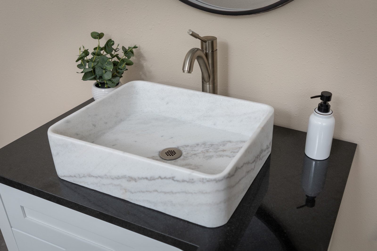 Guanxi White Marble Rectangular Vessel Bathroom Sink