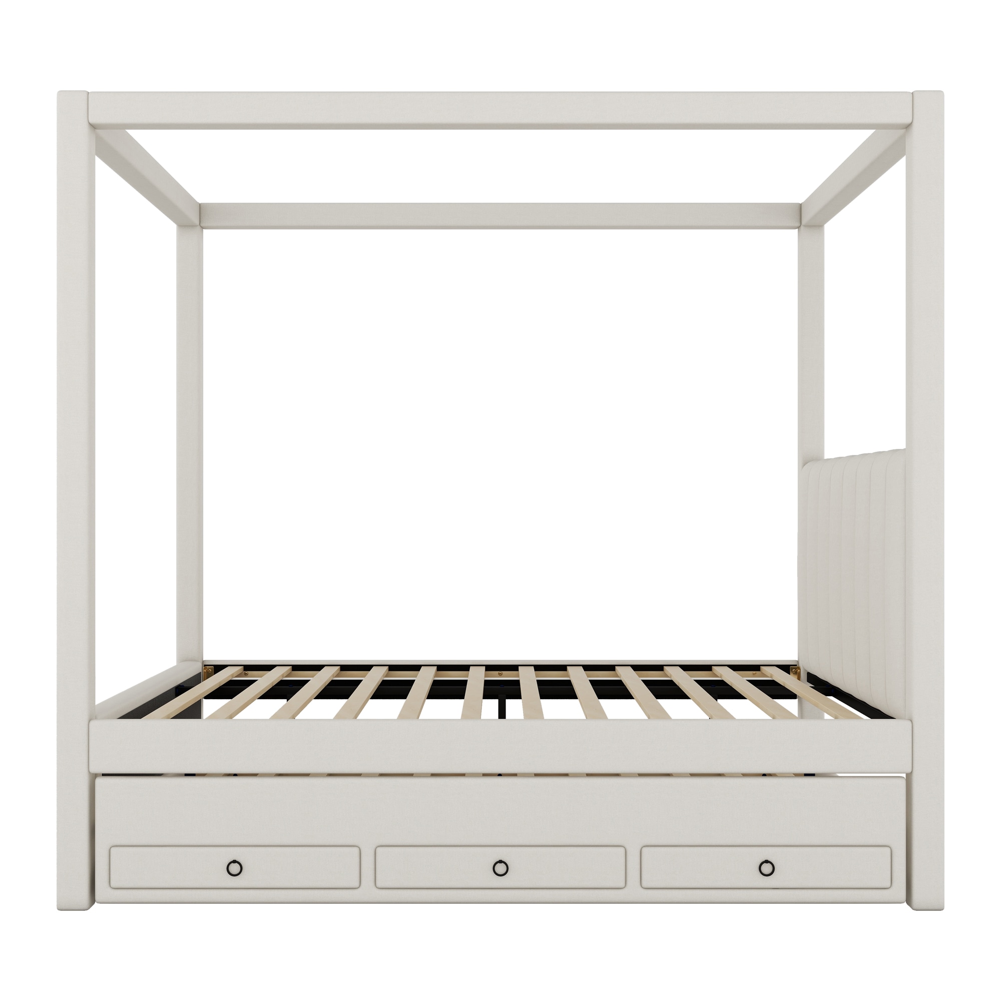 Qualler FSUBWD117A Beige Full Wood Upholstered Bed with Storage