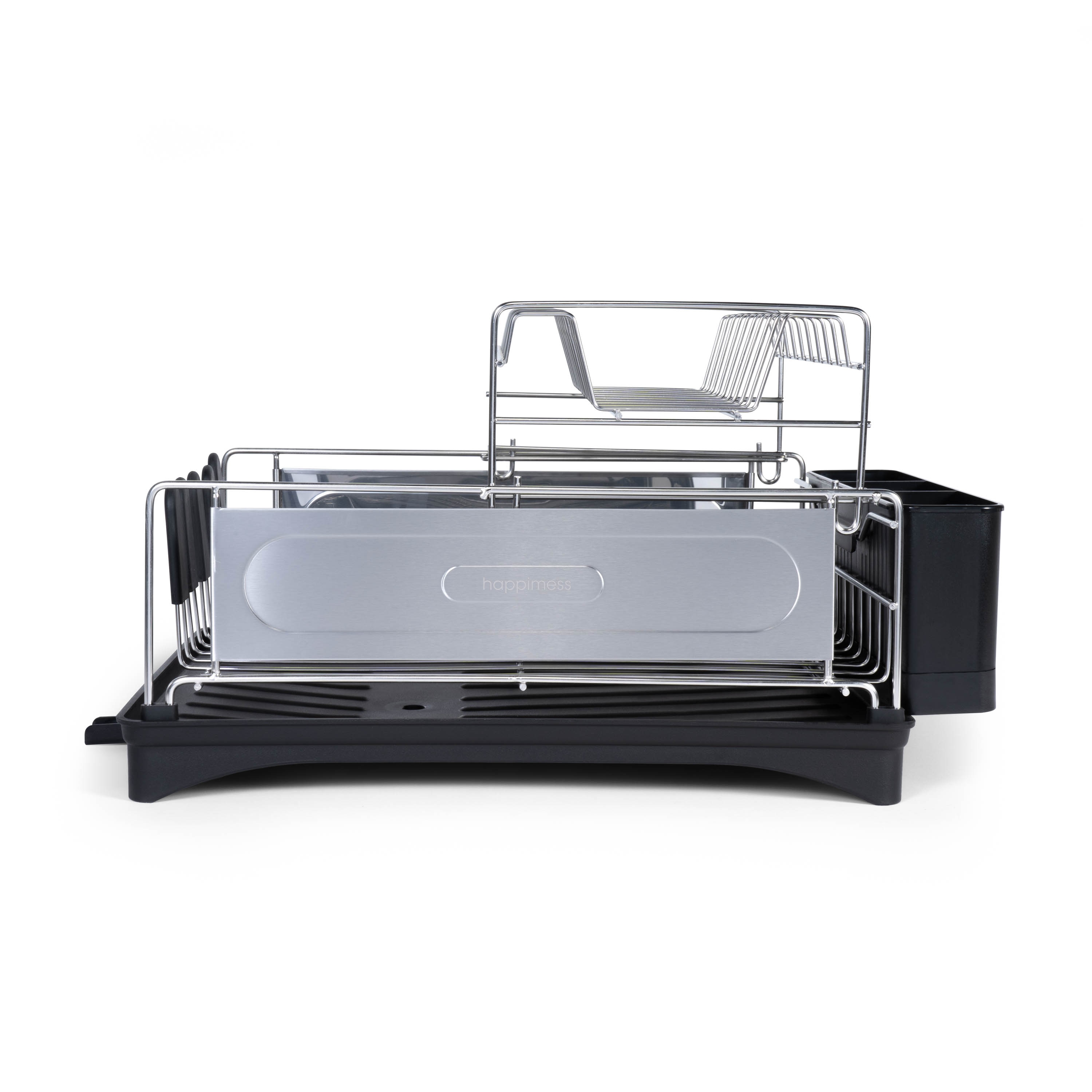 Compact Stainless Steel 2-Tier Dish Rack with Utensil Cup