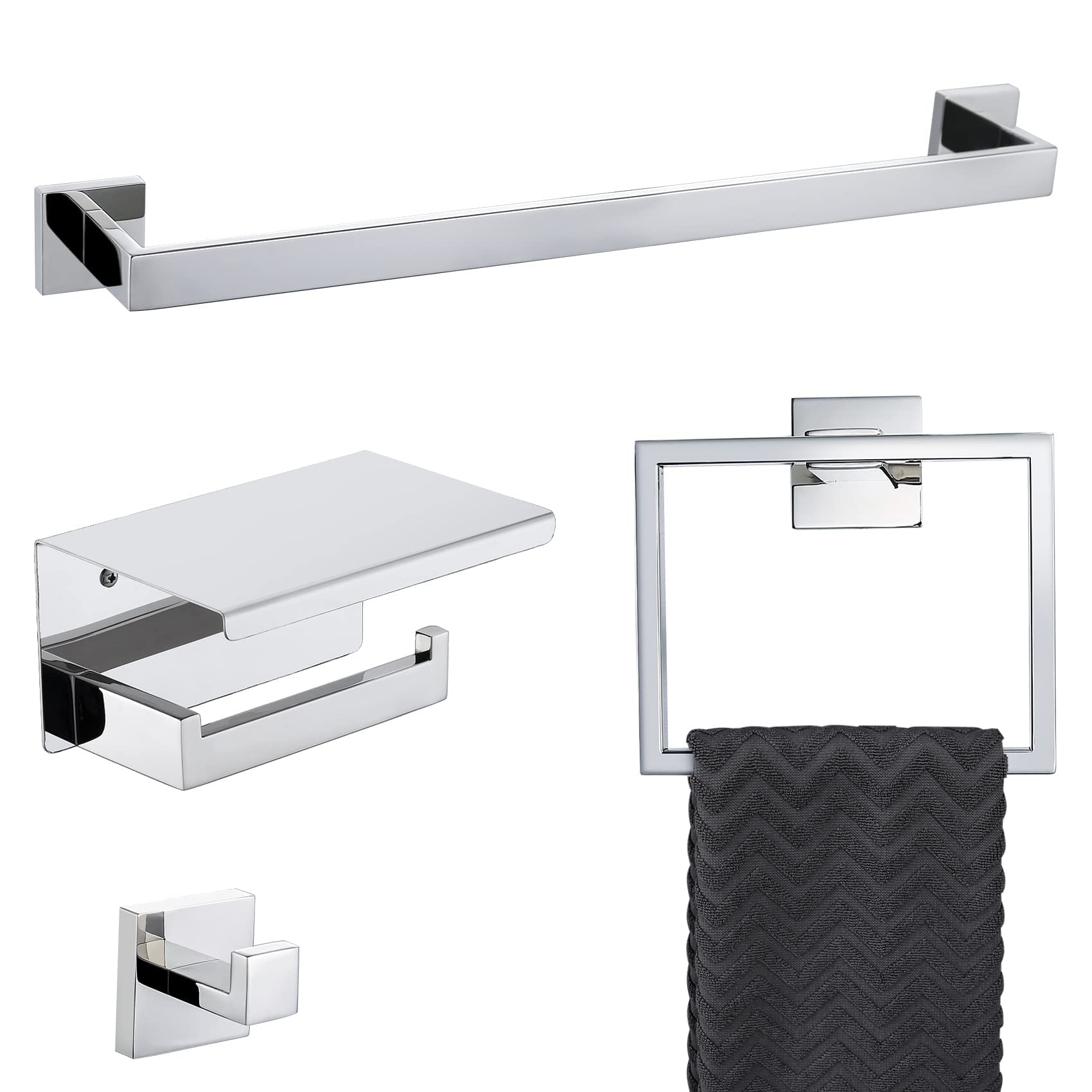 TNSO - Polished Chrome 4 Pieces Set B SUS304 Stainless Steel Bathroom Hardware Set Wall Mounted S...