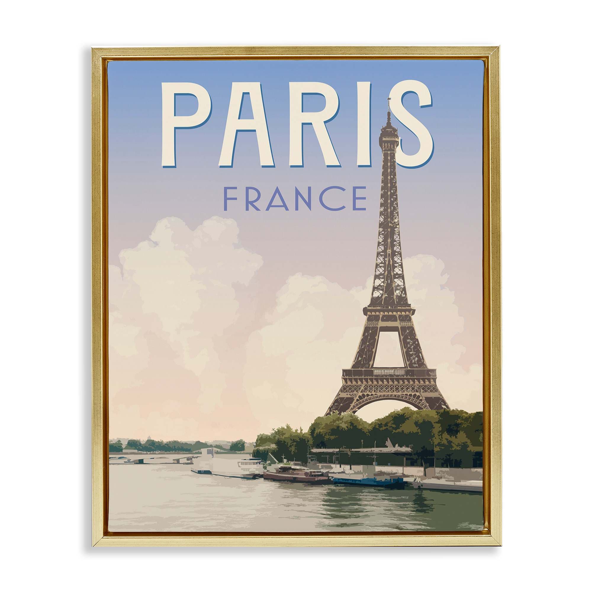 Stupell Industries BS-382-FFG-16X20 Paris Tower Landmark Gold Framed Floater Canvas Wall Art By Victoria Barnes 17 x 21