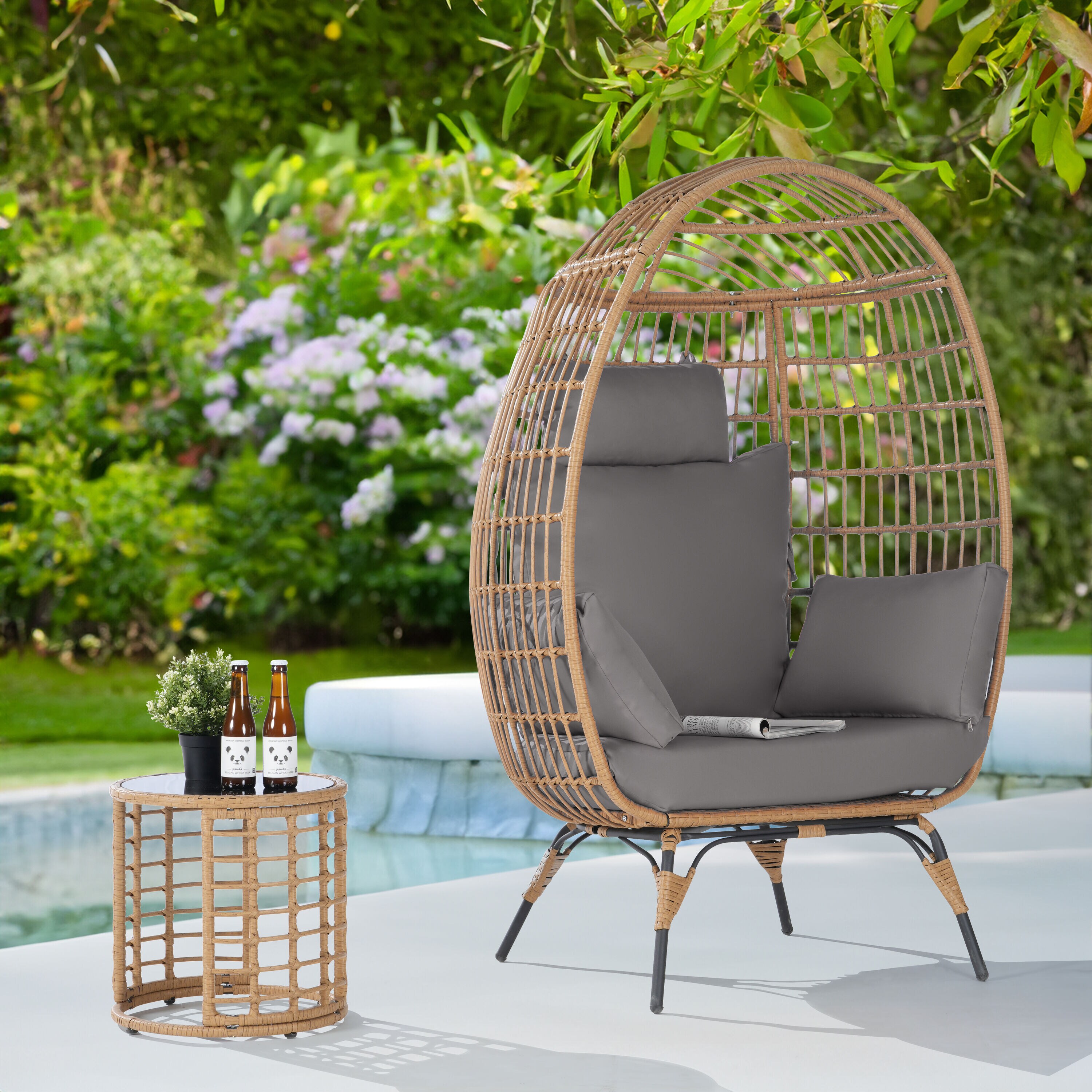 SANSTAR L-JDC58GY-AC 2 -Piece Wicker Patio Conversation Set with Gray Cushions