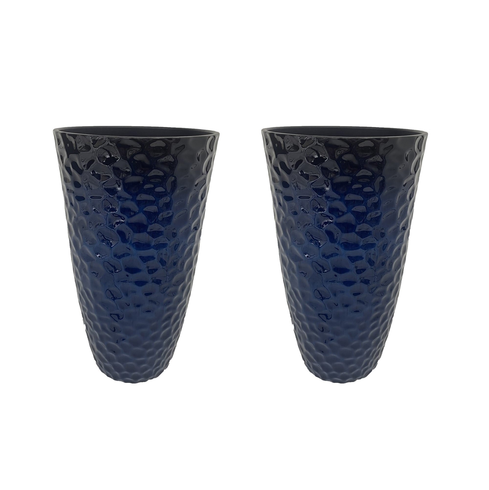 Glitzhome 2022800026 2 -Pack Round 13.75-in W Large Blue Plastic Indoor/Outdoor Planter