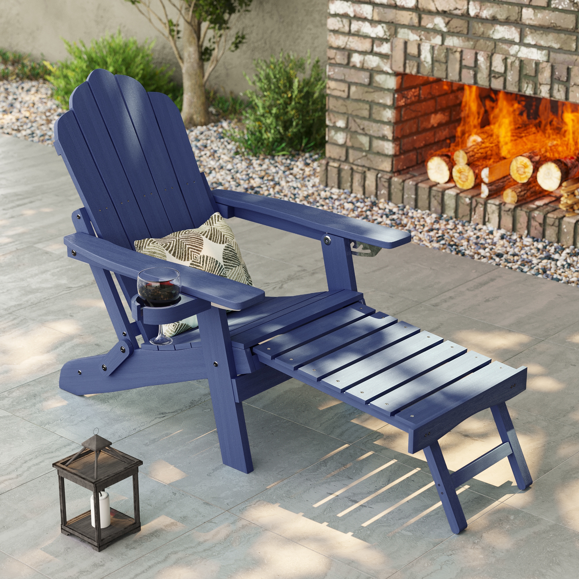 ACEGOSES LW-BAR-22-NY Adirondack Chair Navy Stationary Adirondack Chair with Slat Seat