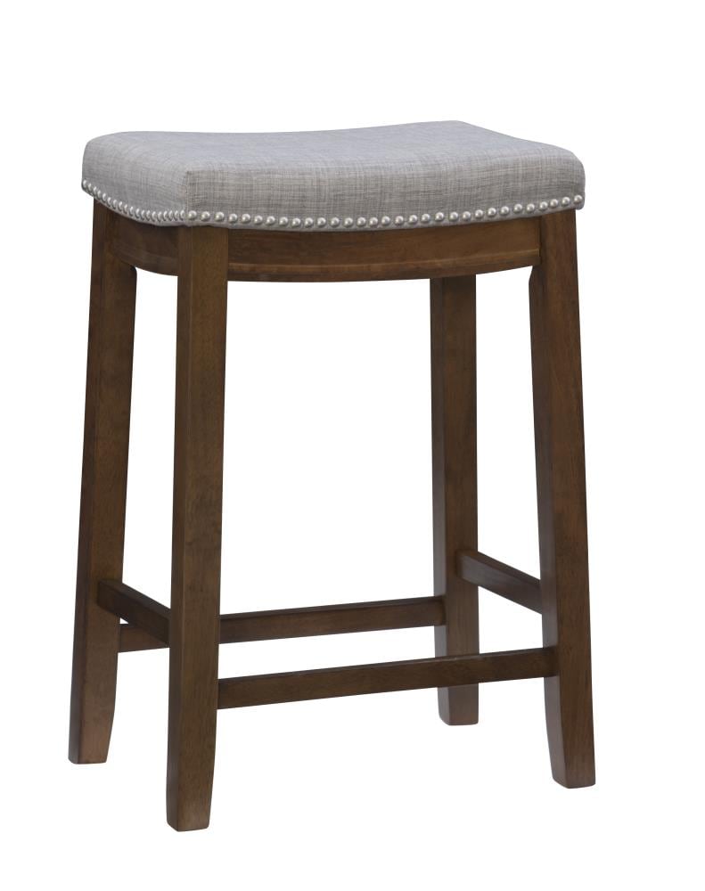 Linon CS227GRY01U Claridge Rustic Backless Counter Stool Rustic Dark Brown Wood 26.0-Inches H Counter height Saddle seat Upholstered Wood Bar Stool
