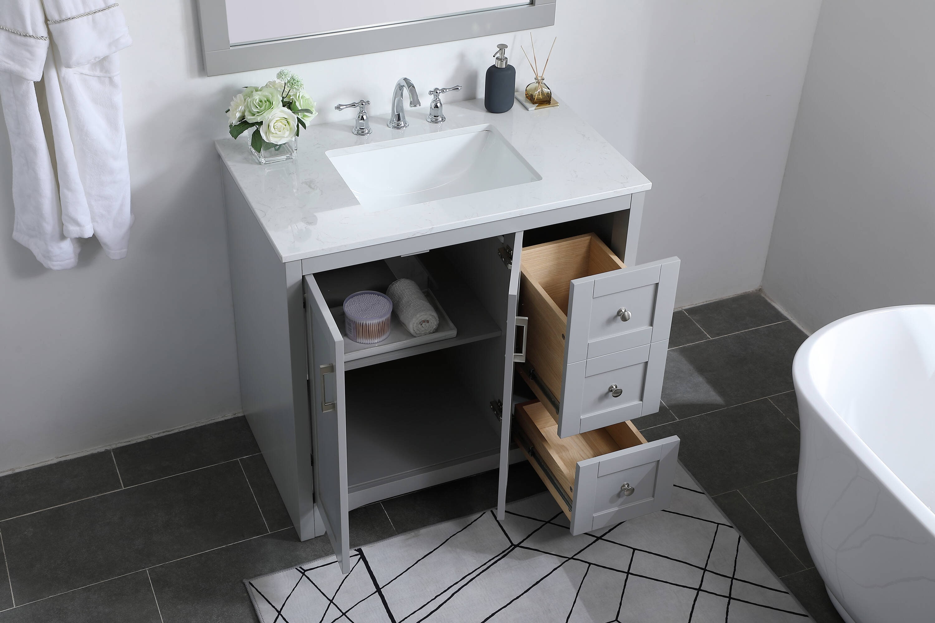 Gray 36" Single Bathroom Vanity with Quartz Top