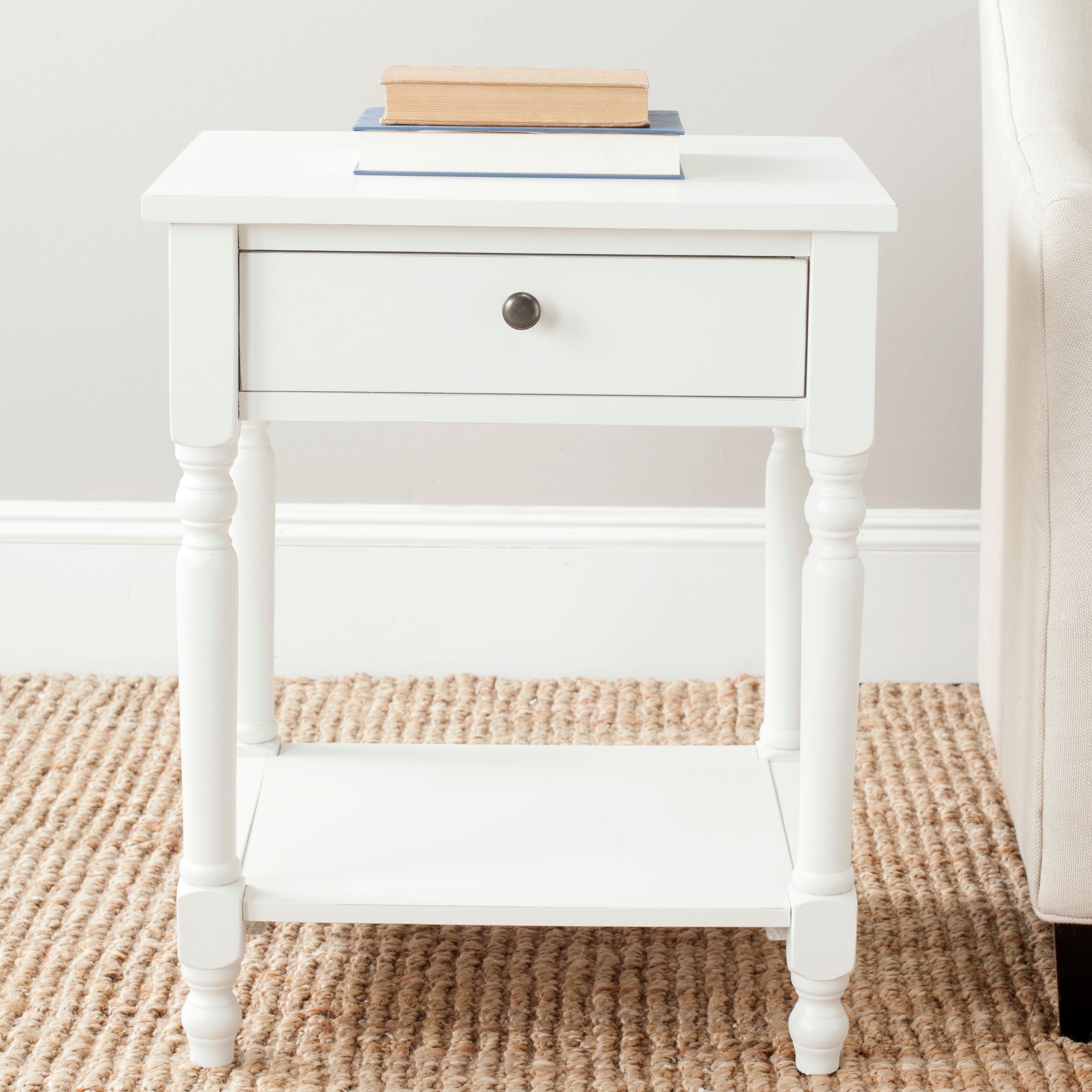 Safavieh AMH6604A Tami 20.0-in W x 25.0-in H Shady White Wood Rectangular Casual End Table with Storage Assembly Required