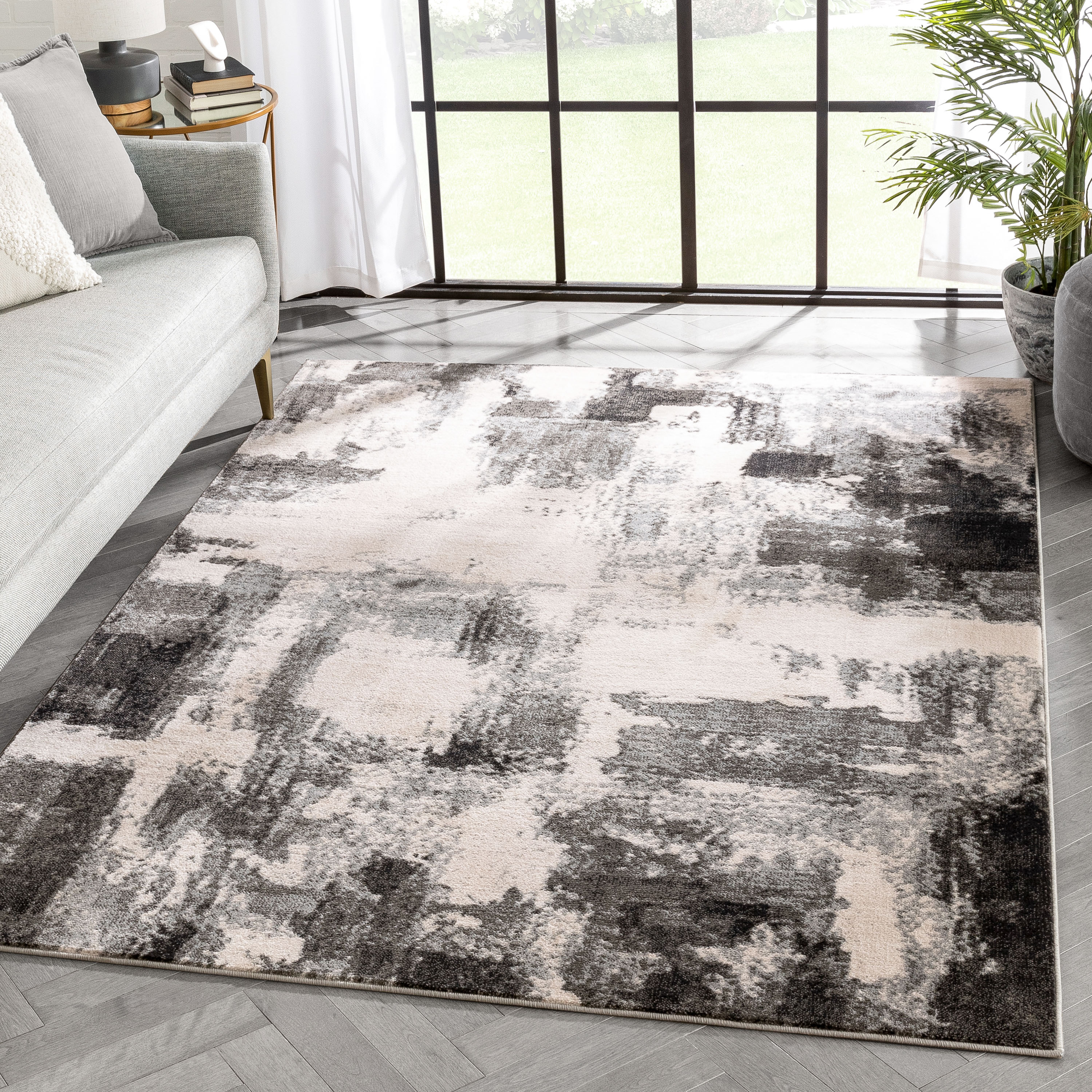 Well Woven 545575 Barclay 5 x 7 (ft) Loomed Polypropylene Grey Black Rectangular Indoor Abstract Mid-Century Modern Area rug