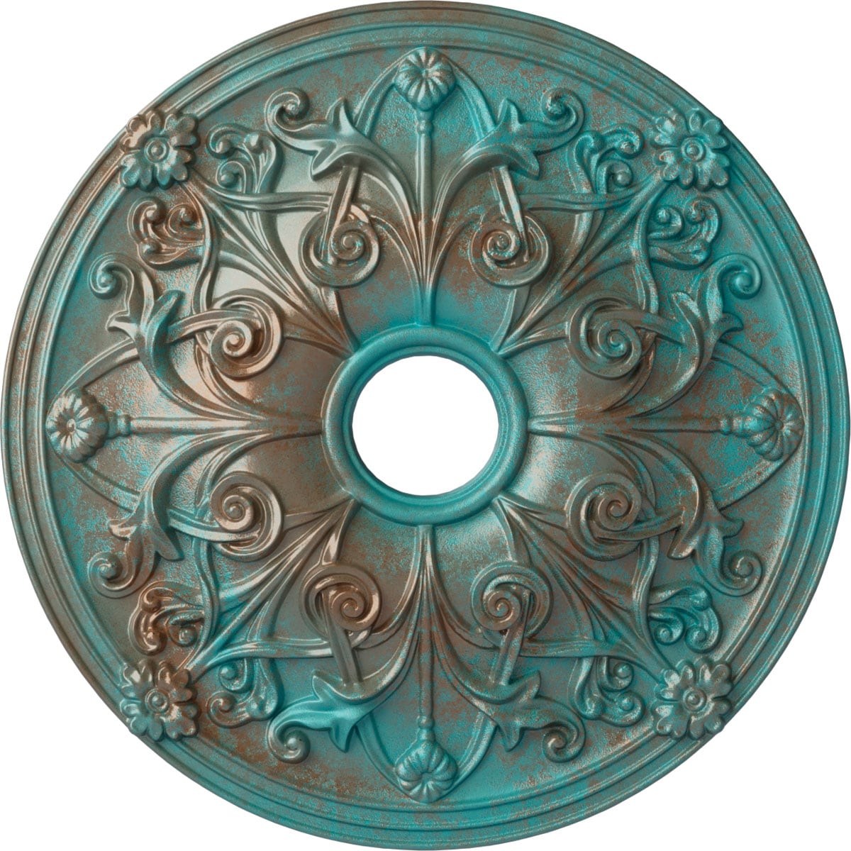 Ekena Millwork CM23JACGS Jamie 23.625-Inches W x 23.625-Inches L Painted Copper Green Patina Polyurethane Whole Ceiling Medallion