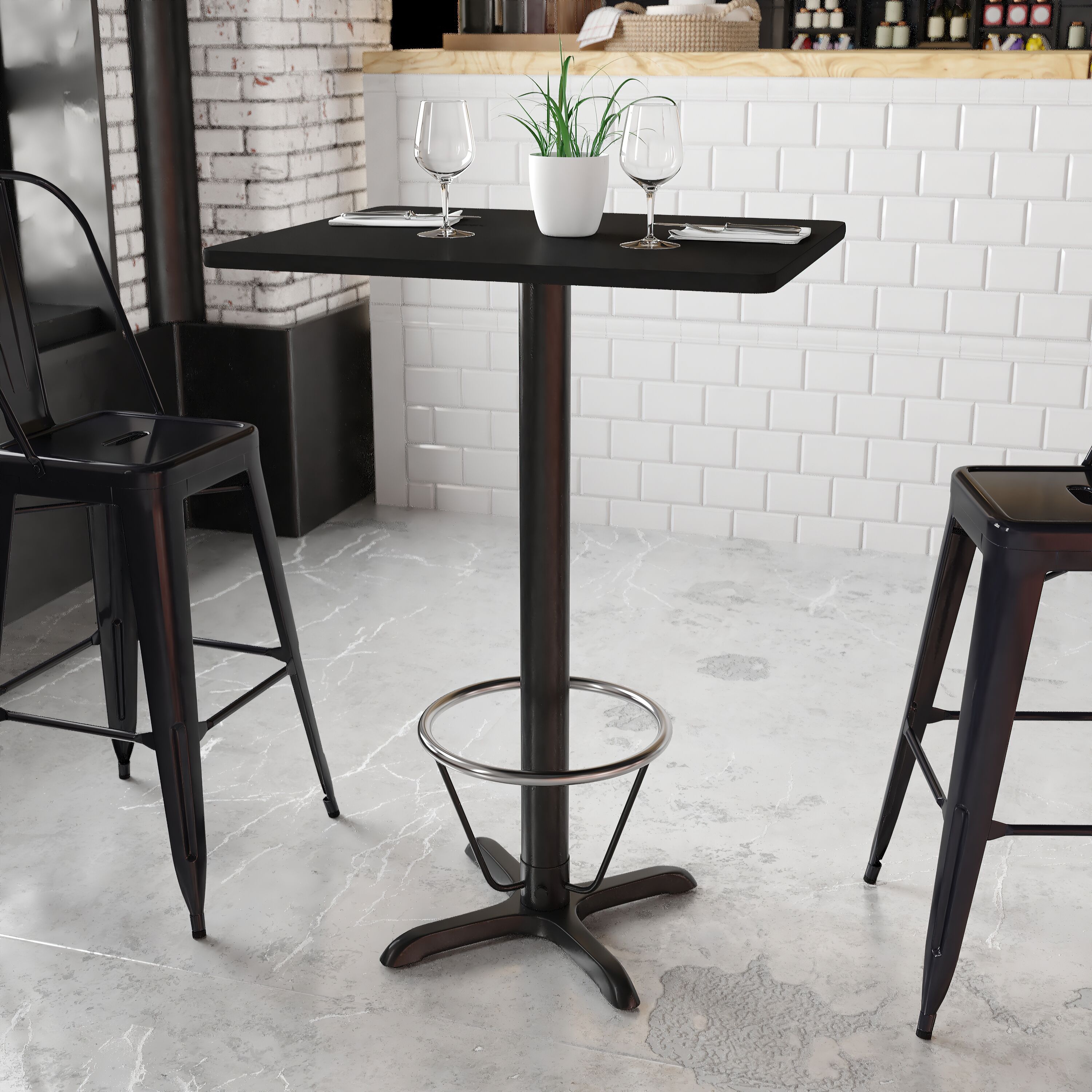 Flash Furniture 889142217671 Black Contemporary/Modern Bar Table, Wood veneer with Black Metal 30-Inches L x 43.13-Inches H