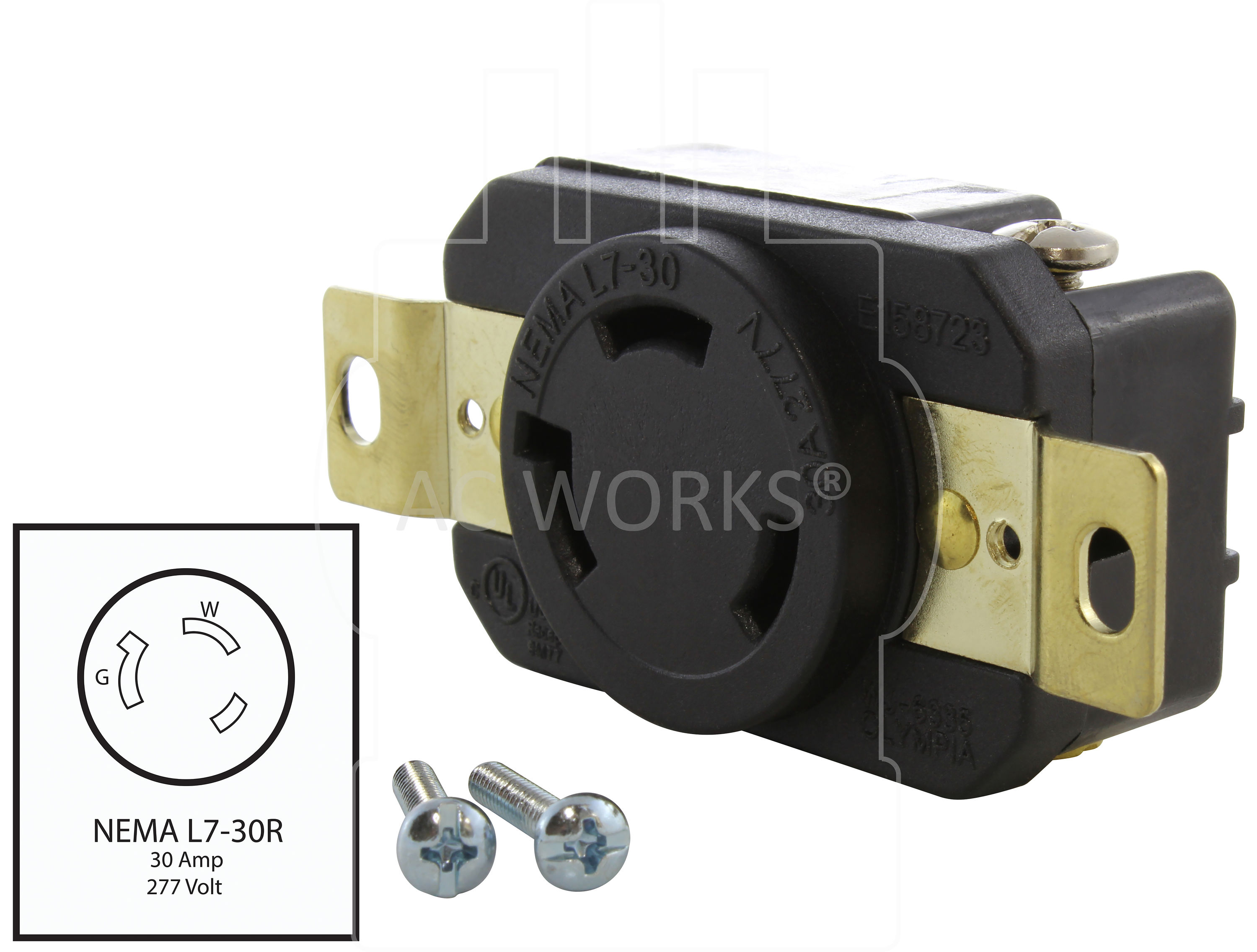 AC WORKS AC Connectors NEMA L7-30 Flanged Mount Locking 30-Amp 277-volt ...