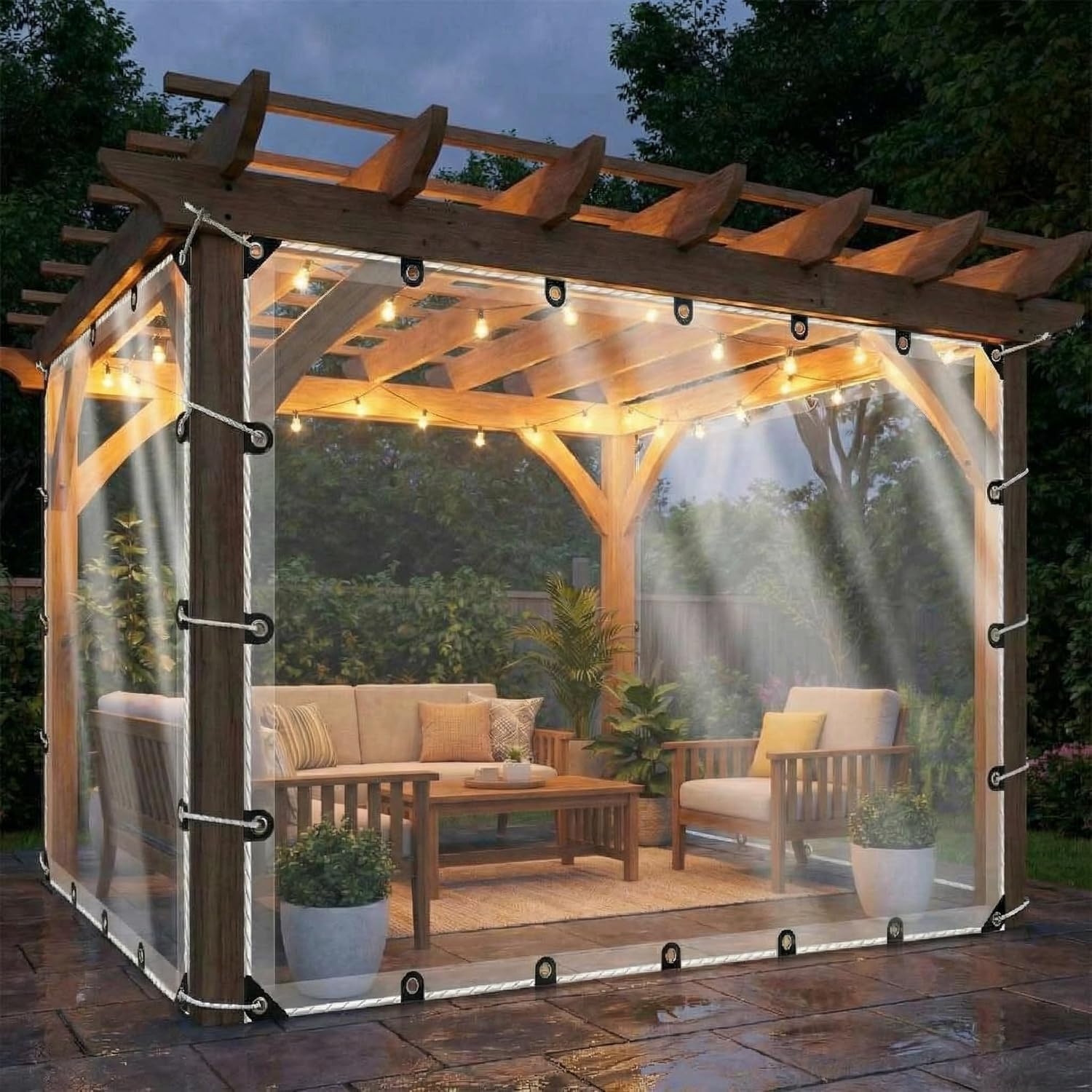 GarveeLife Clear Thickened PVC Vinyl Waterproof Heavy Duty Tarpaulin with Rustproof Grommets for Outdoor Patio Greenhouse #C3H-F6Q7JWPIJN1