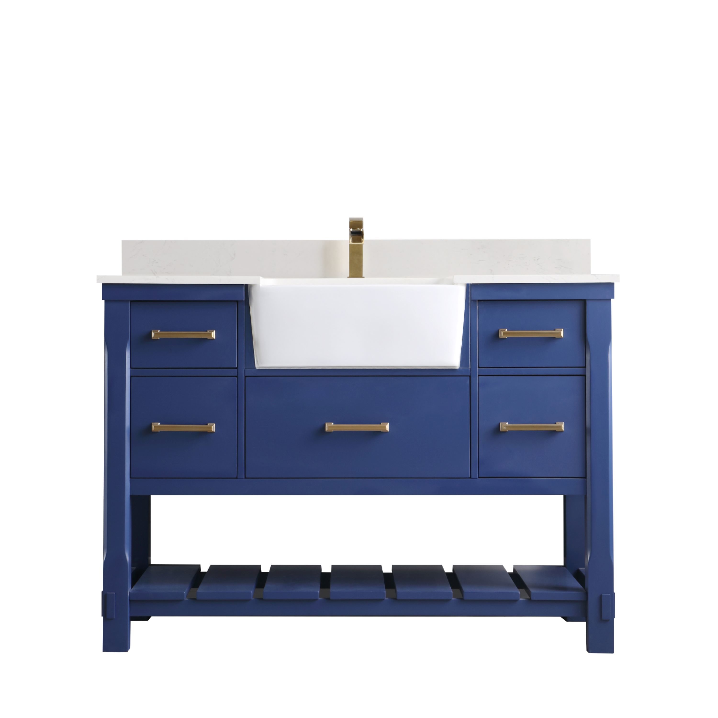 Altair 537048-JB-AW-NM Georgia 48-in Jewelry Blue Farmhouse Single sink Bathroom Vanity with Aosta White Engineered marble Top