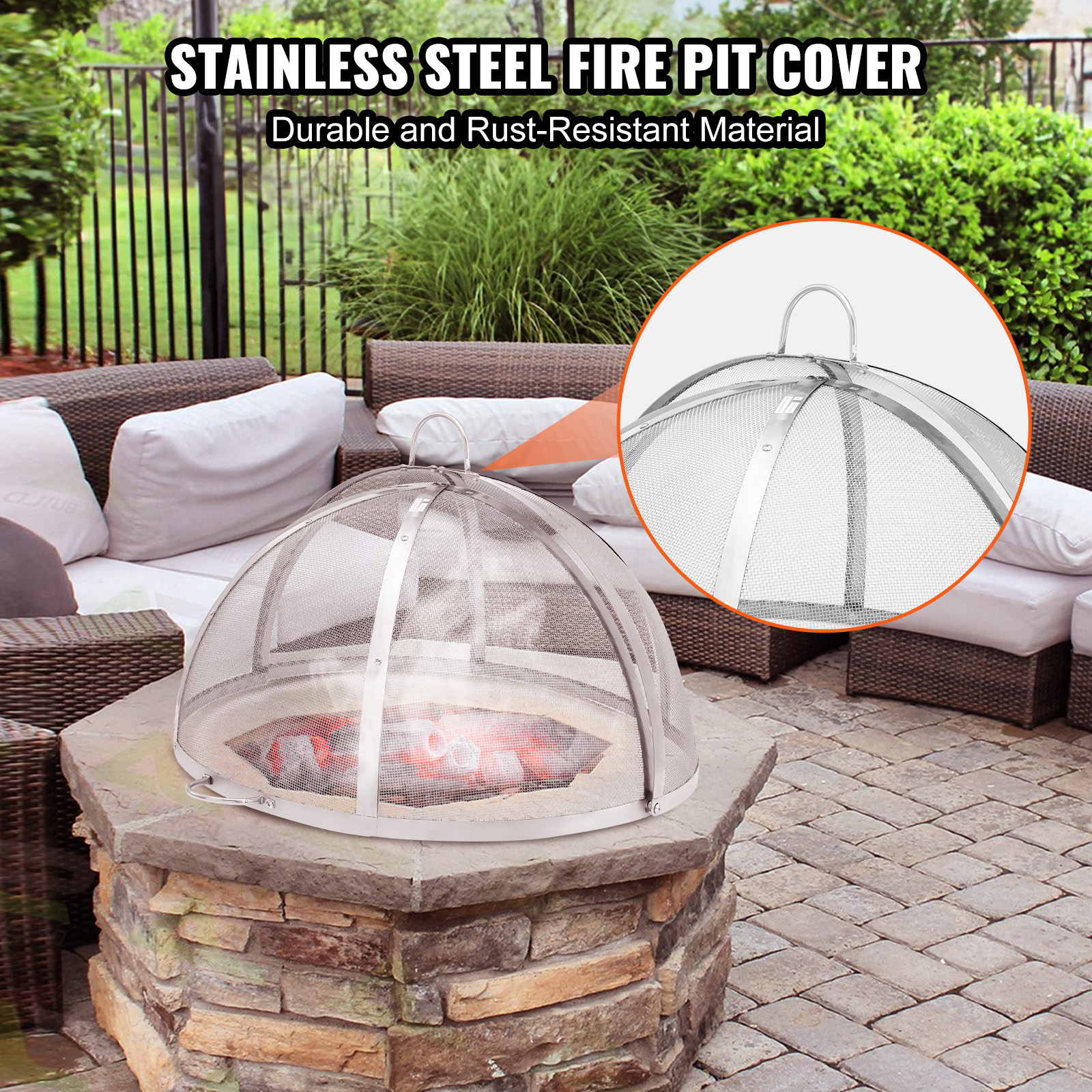 40-Inch Stainless Steel Round Mesh Fire Pit Spark Screen