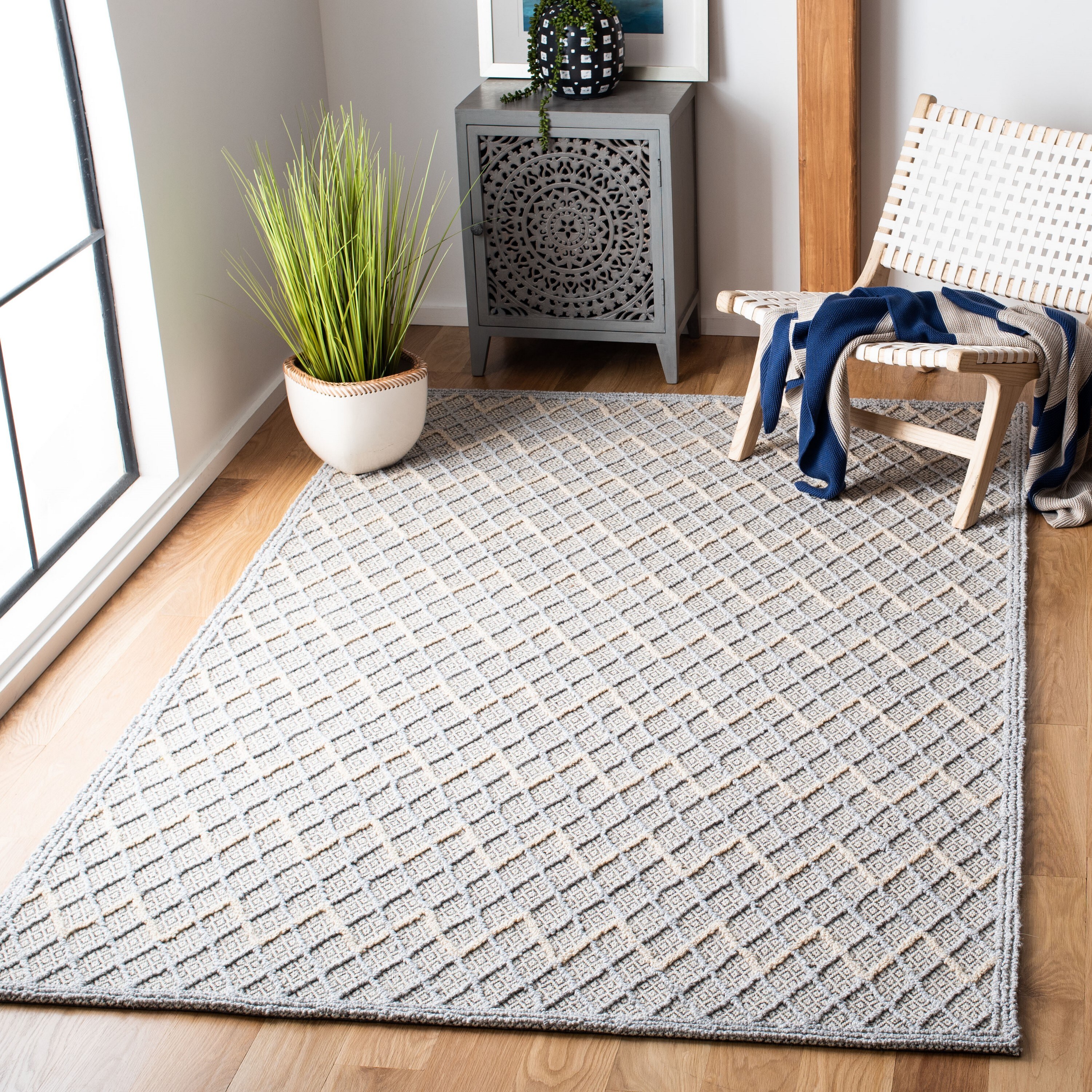 Safavieh TRC209M-8 Trace Elvine 8 x 10 (ft) Tufted Wool Blue/Black Rectangular Indoor Geometric Farmhouse/Cottage Area rug