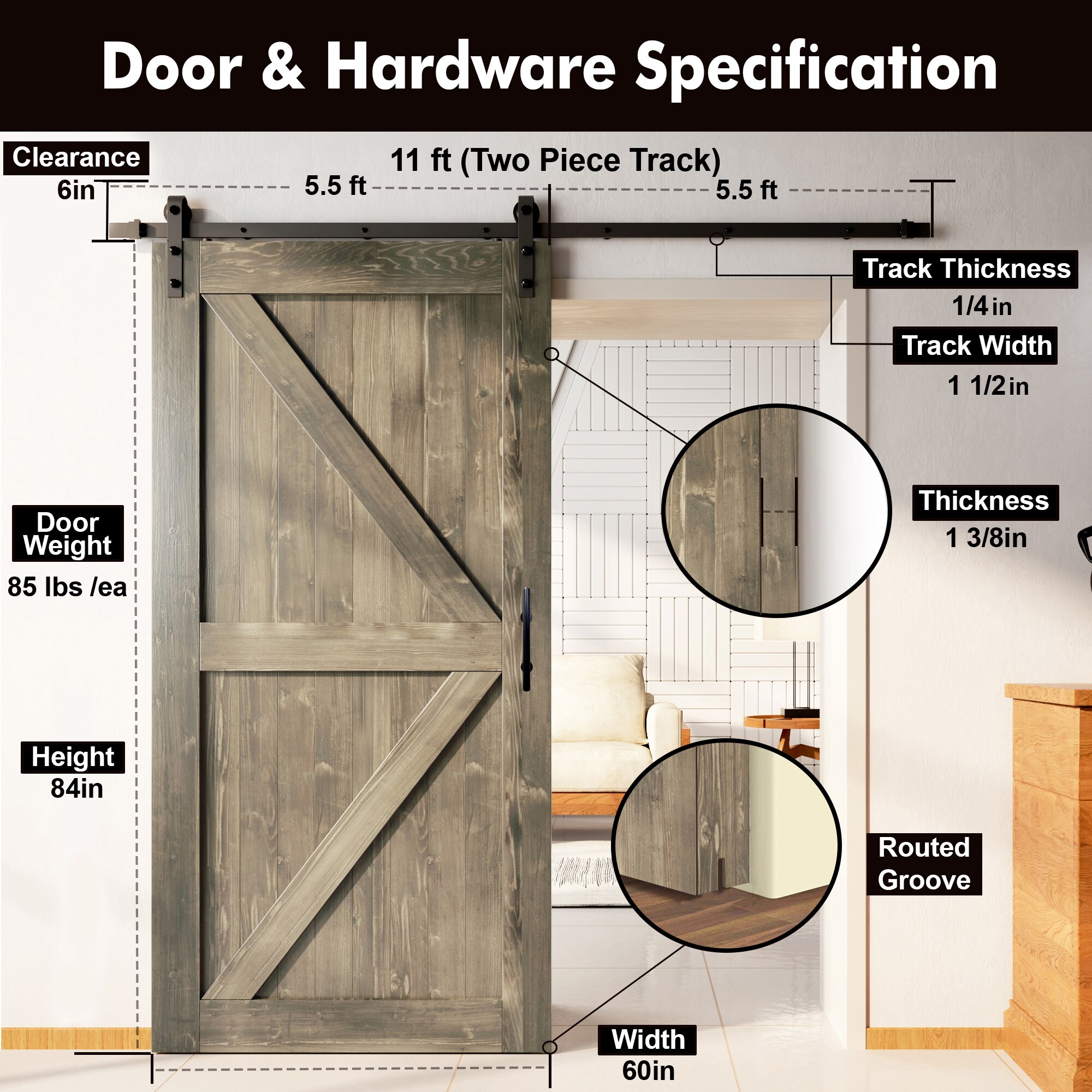 HOMACER YT1TGH132C-6084-K-GR Barn-Doors - View #7