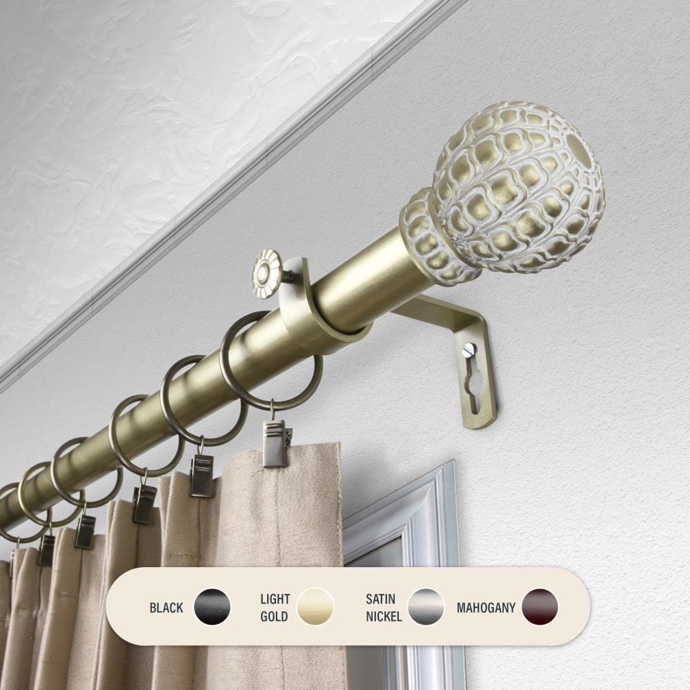 Hart & Harlow L100-05-483 1-in Payton 48-in to 84-in Light gold Steel Single curtain rod with Finials