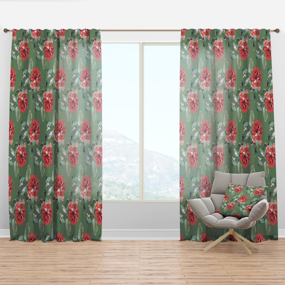 Designart CTN17548-52-108 108-Inches Green Floral Room darkening Thermal lined Rod pocket Single curtain panel