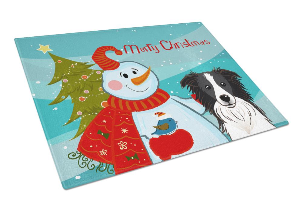 Caroline's Treasures BB1861LCB Christmas Snowman and Dog 11.25-in L x 15.75-in W Glass Cutting Board
