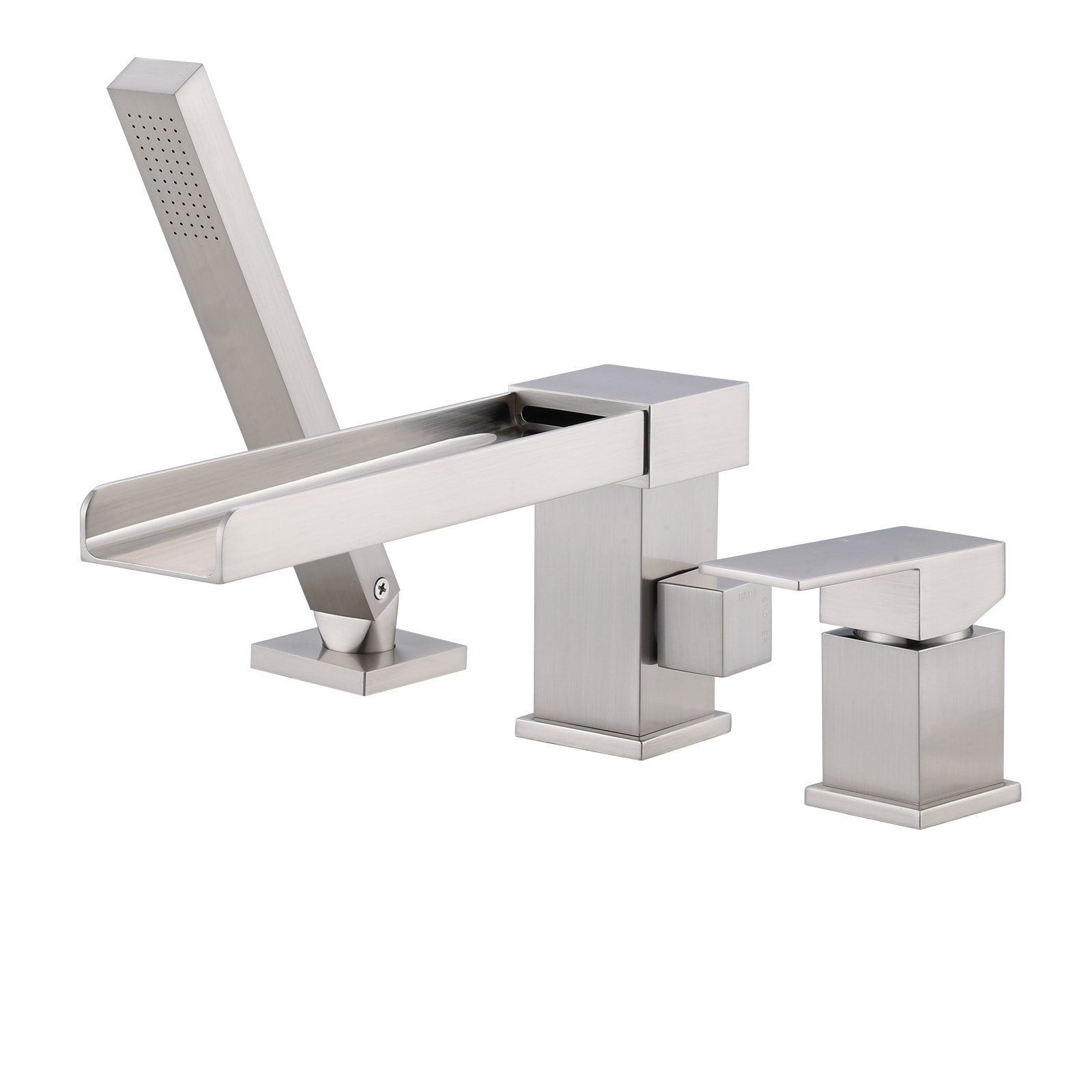 WOWOW 3080400-LW Brushed Nickel 1-handle Deck-mount Roman Waterfall Bathtub Faucet with Hand Shower ( Valve Included )