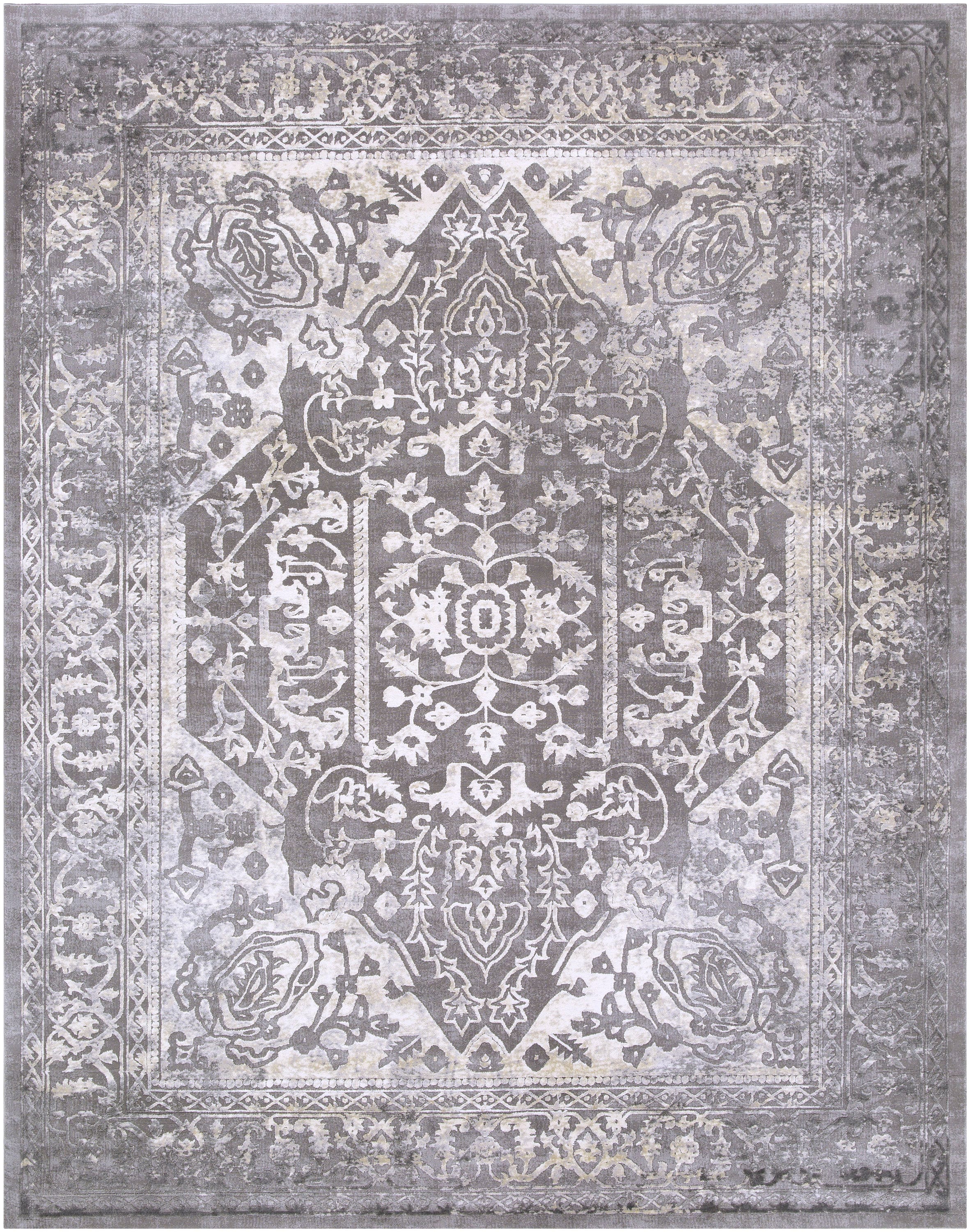 Elegant Medallion 8' x 10' Overdyed Gray Wool Blend Area Rug
