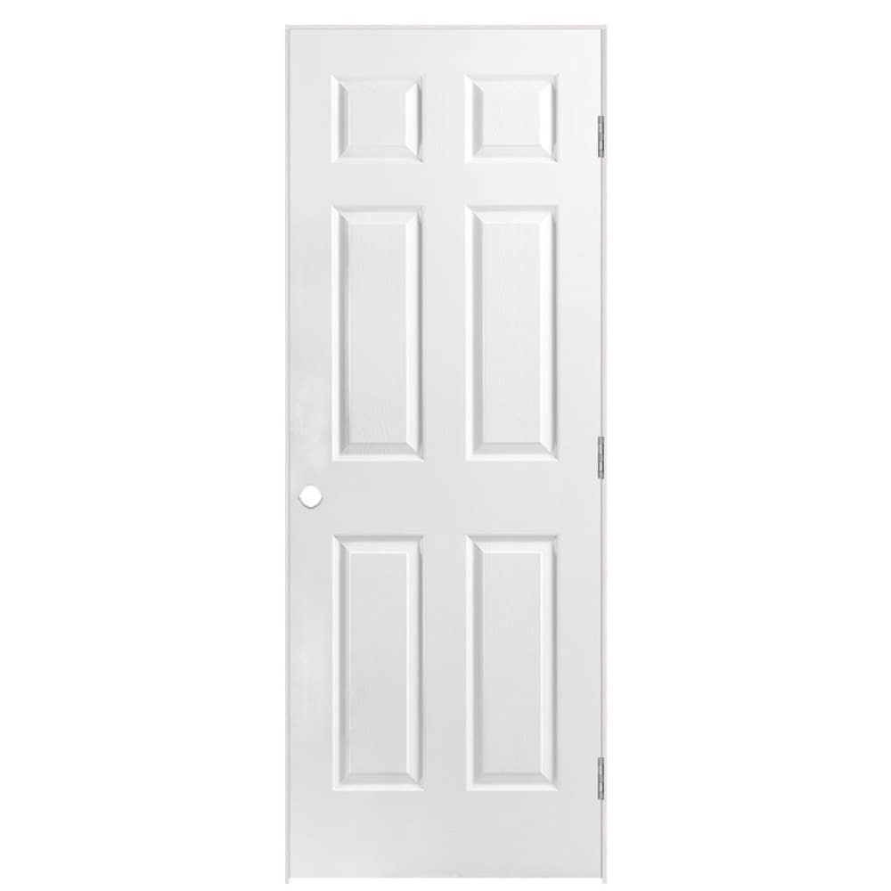 Traditional 28-in x 78-in 6-panel Hollow Core Molded Composite Left Hand Single Prehung Interior Door in White | - Masonite 743555