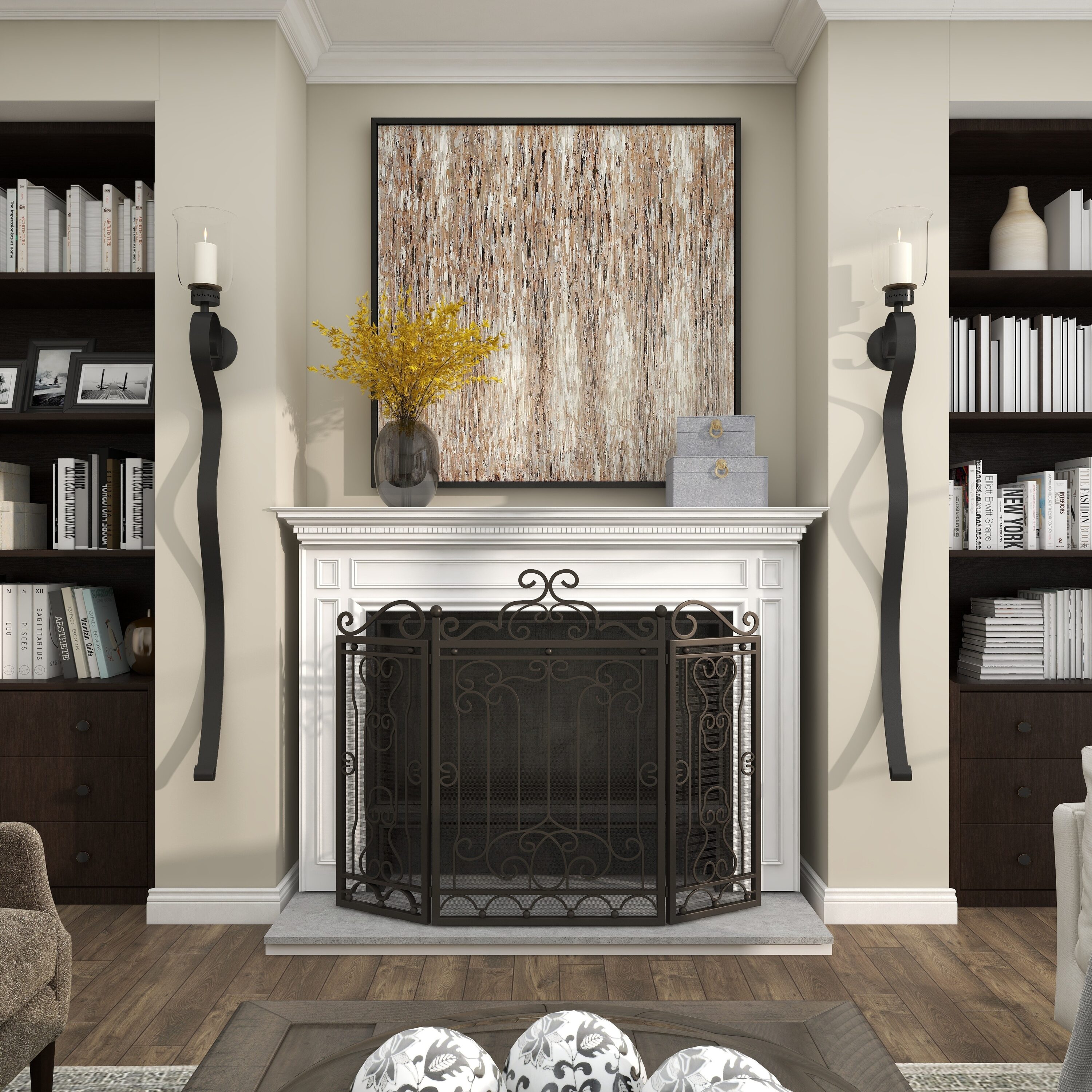 Black Wrought Iron Abstract Hurricane Wall Sconce