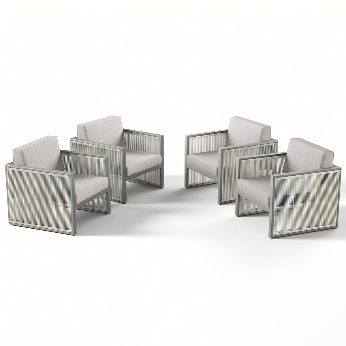 Rilyson FSFHGW11X2-8 Tubu Set of 4 Wicker Off-white Wicker Frame Stationary Conversation Chair with Off-white Light Gray Cushioned Seat