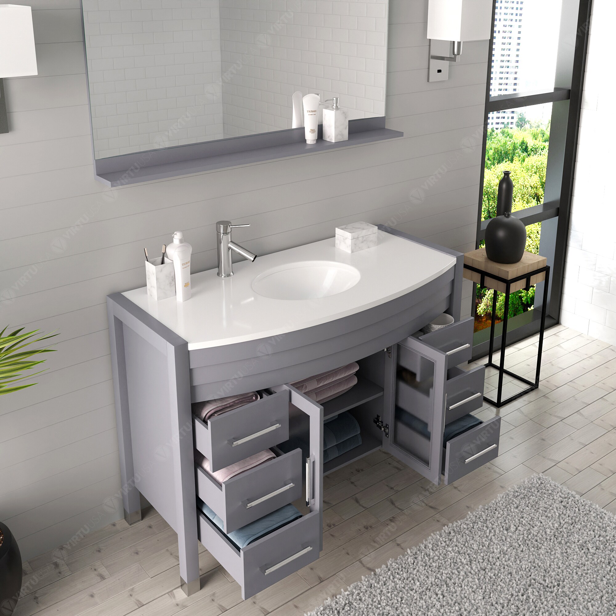 Virtu USA Ava 48in Gray Undermount Single Sink Bathroom Vanity with