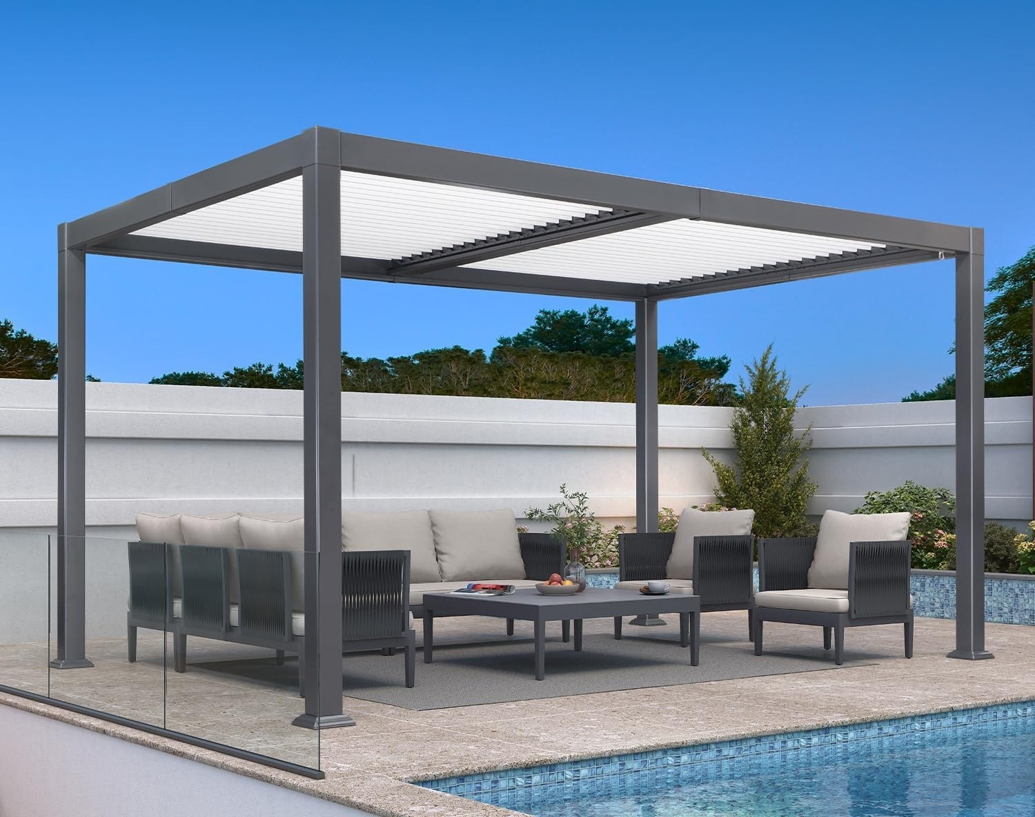 PURPLE LEAF LS04BY1013-GY Louvered Pergola 10-ft W x 14-ft L x 7-ft 8-in H Gray Metal Freestanding Pergola