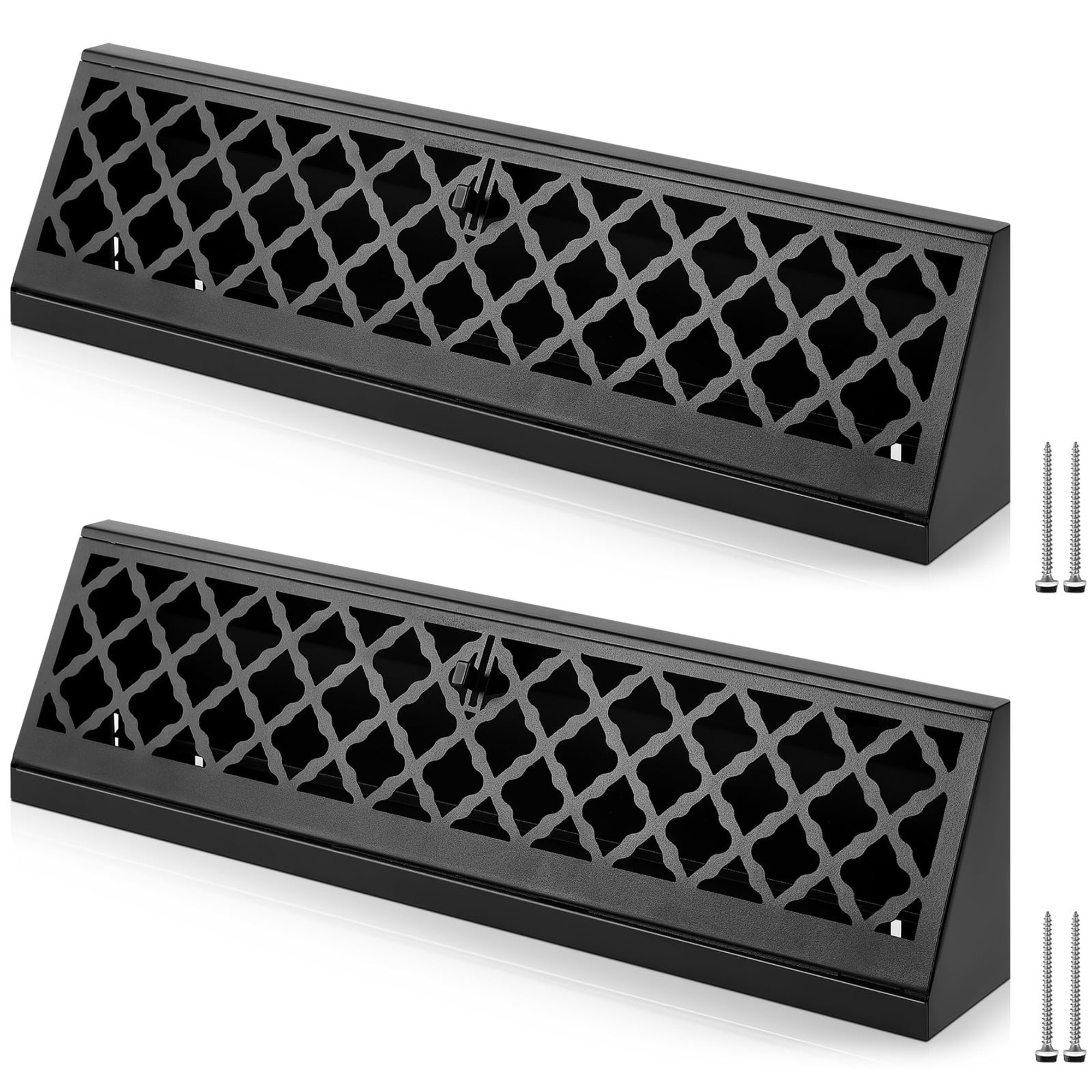 Numhew 15in 2 Pack Black Steel Baseboard Register Vent Cover with Adjustable Damper Floor Wall Air Diffuser