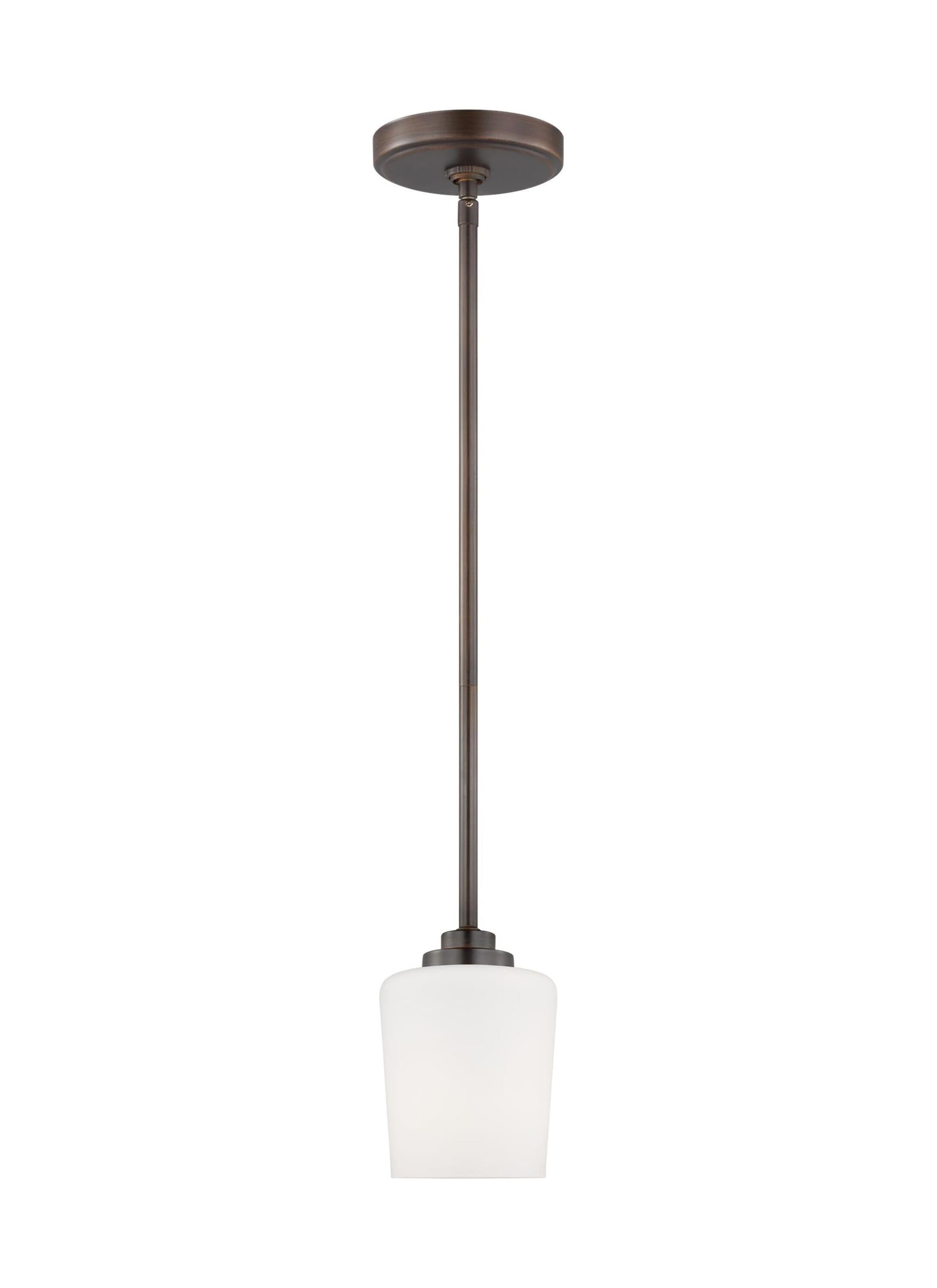 Generation Lighting 6102801EN3-710 Windom 1 -Light Bronze Traditional Frosted glass Linear Mini Hanging Pendant light