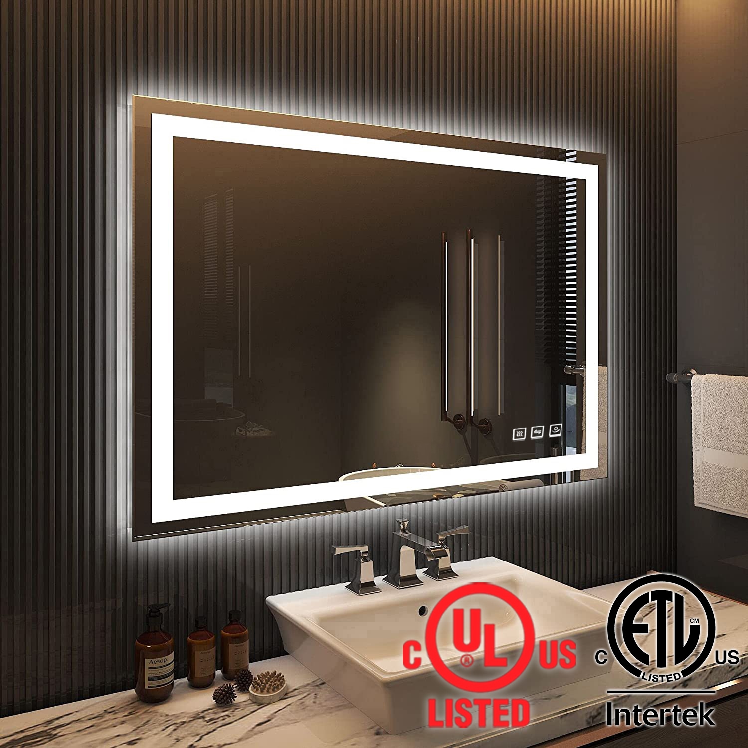  Amorho LED Bathroom Mirror 55x 30, Backlit + Front-Lighted  Vanity Mirror, Dimmable Bathroom Mirrors for Wall, Anti-Fog, Memory, 3  Colors, Double LED Lights, Shatter-Proof, ETL Listed : Automotive