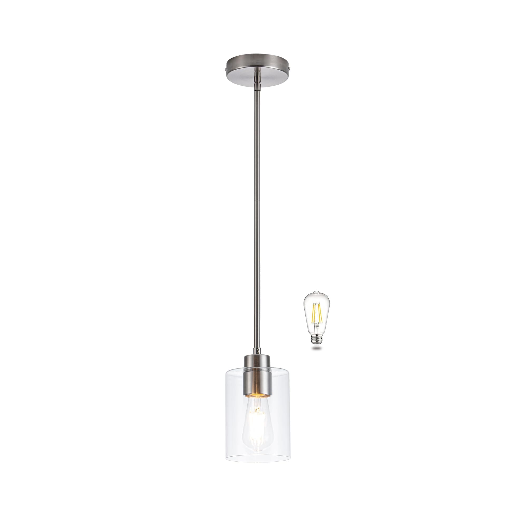 Vrbgify  1 pack glass pendant light brushed nickel kitchen island lighting with clear glass shade adjustable height hanging fixture bulb included