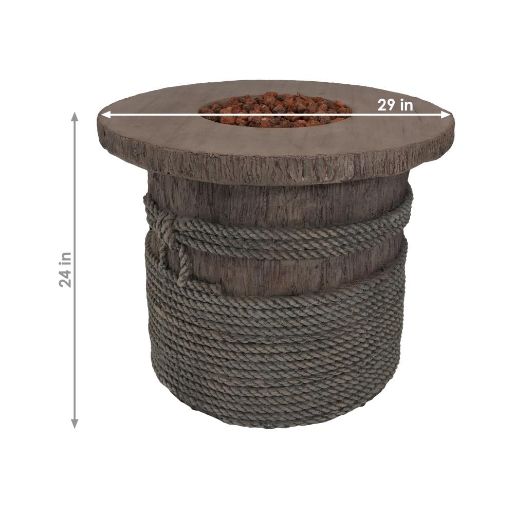 Light Brown Rope and Barrel Design Propane Gas Fire Pit Table