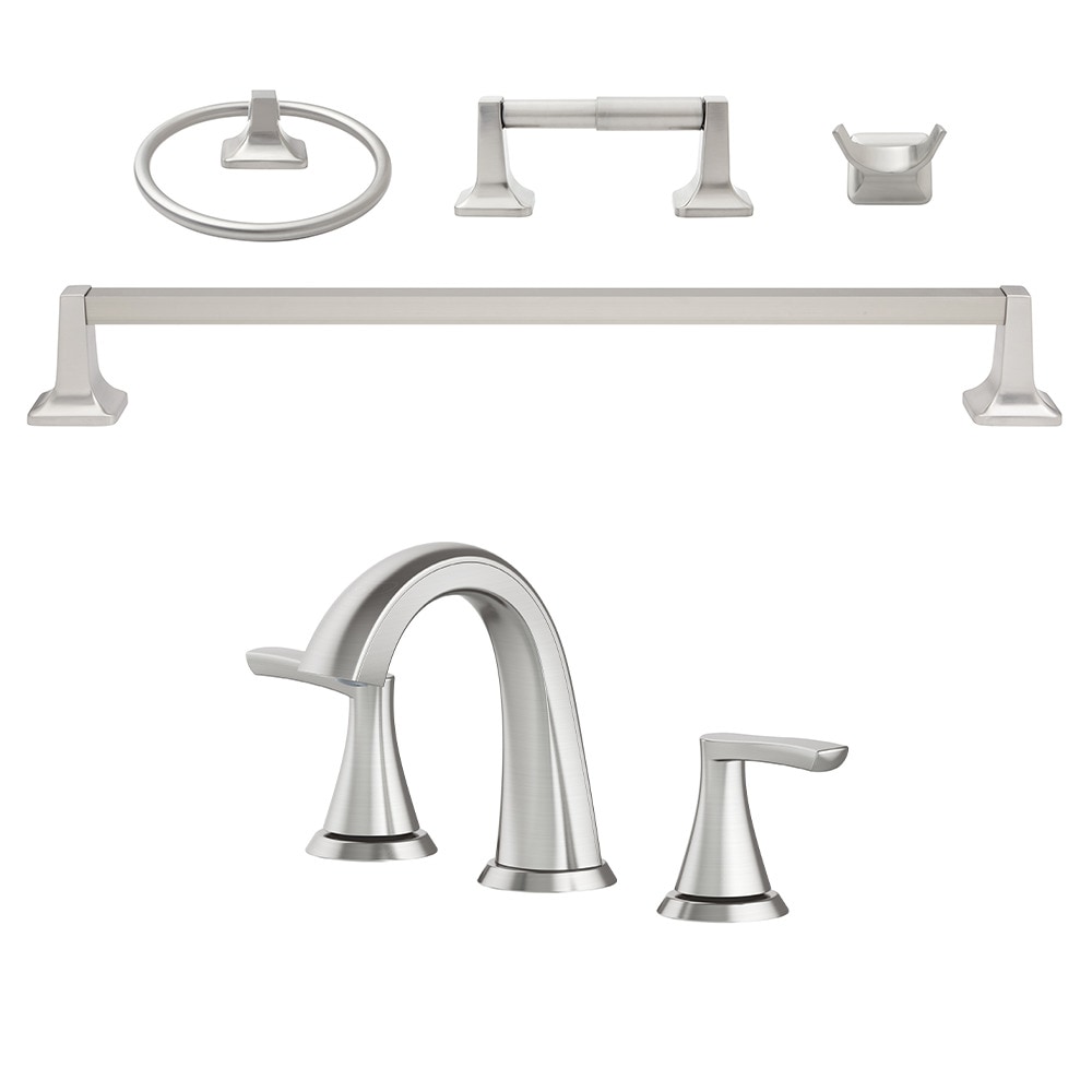 Project Source  Brushed Nickel Widespread Bathroom Sink Faucet and 4-Piece Bath Hardware Set