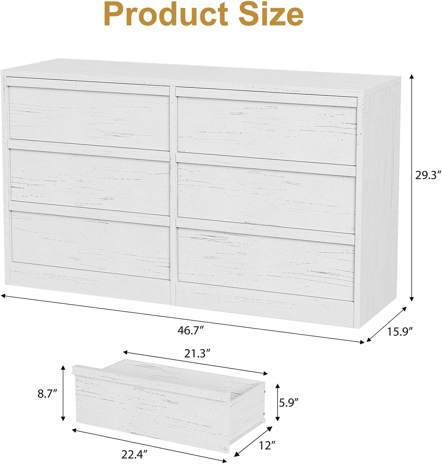 Garvee 6 Drawer Dresser for Bedroom 47in Wide Antique White 6 Chest of ...