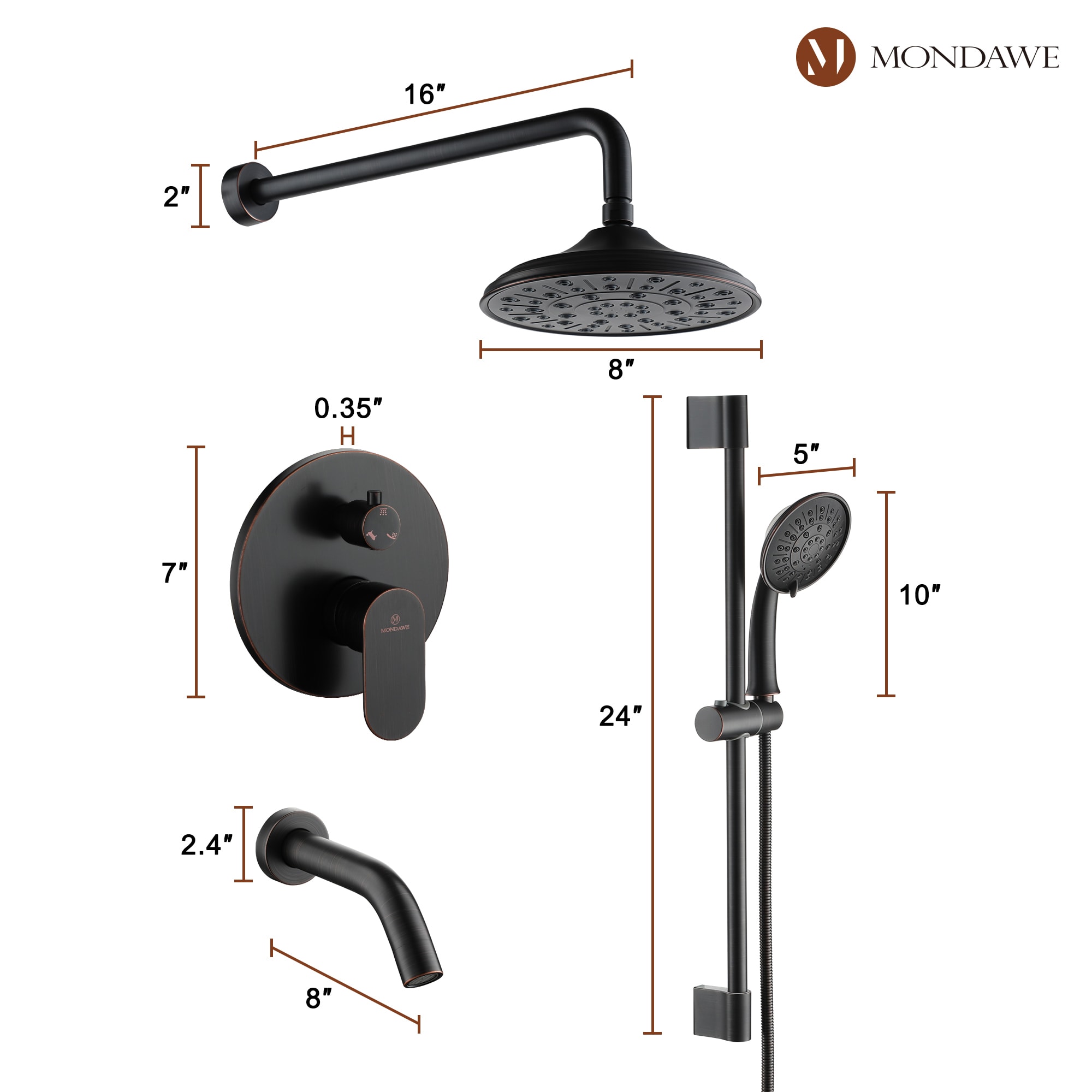 Mondawe MD-A3815-ORB3 Showerhead-Bar-Panels - View #12