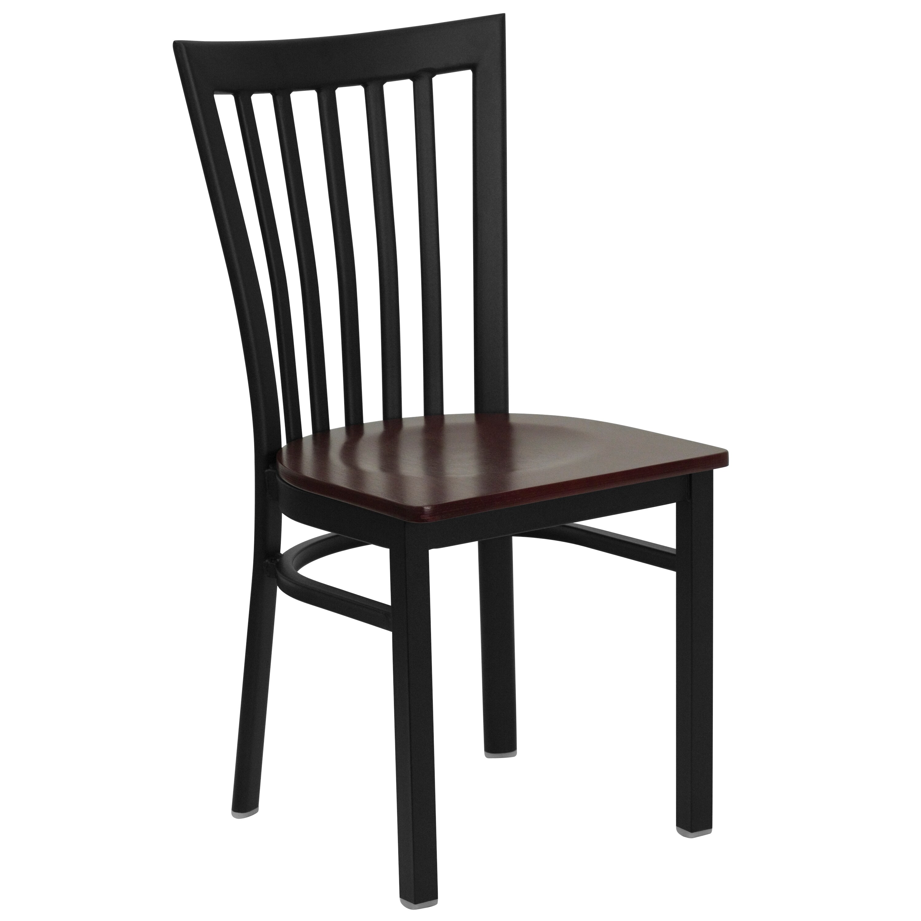 Emma + Oliver - Black School House Back Metal Dining Chair - Mahogany Wood Seat